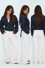 Women denim biker jacket