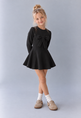 Girls' "Sweet Bow" Long-Sleeve Dress – Flared Mini