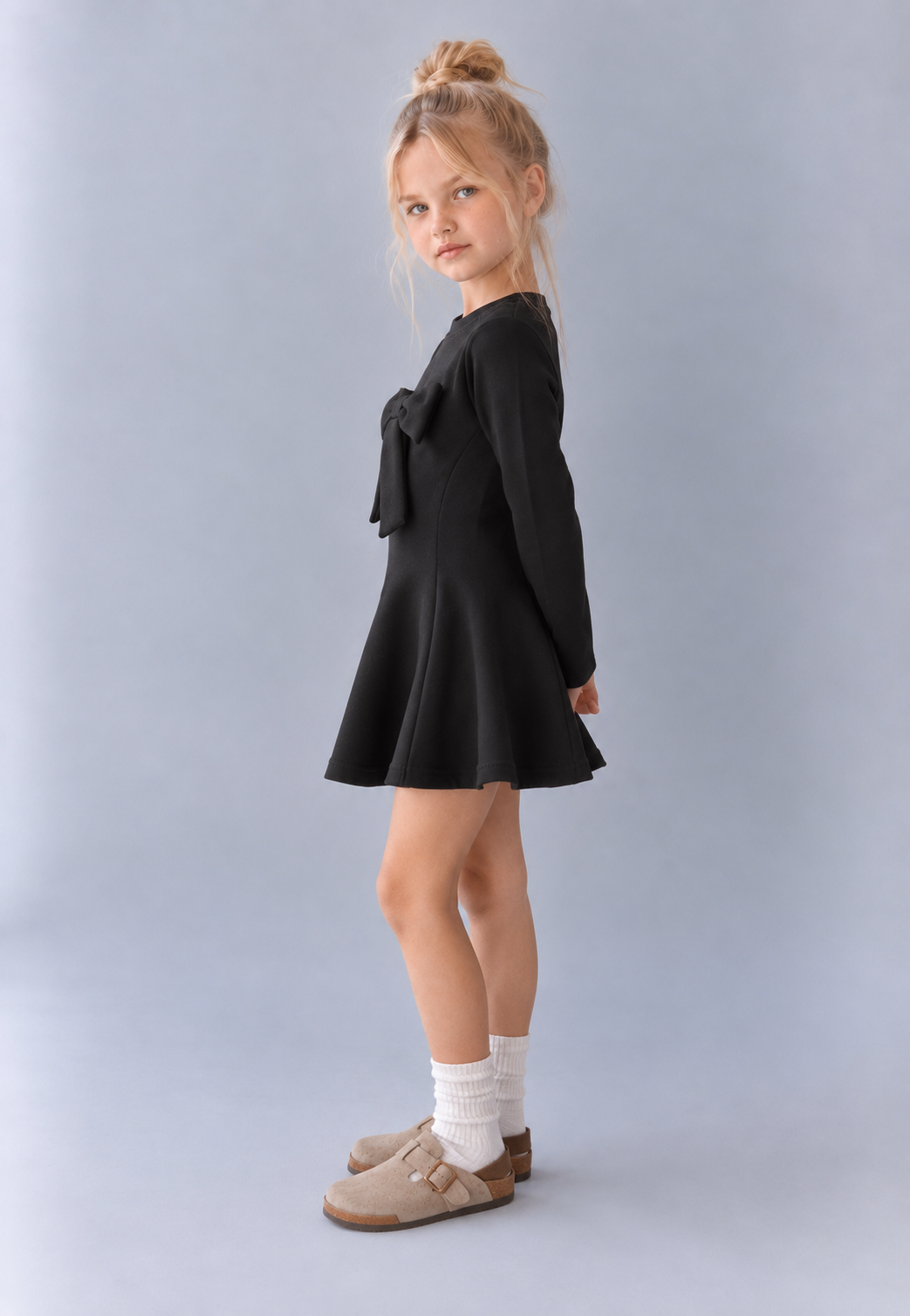 Girls' "Sweet Bow" Long-Sleeve Dress – Flared Mini
