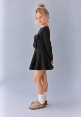 Girls' "Sweet Bow" Long-Sleeve Dress – Flared Mini