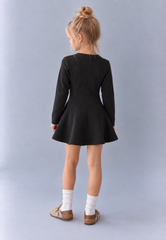 Girls' "Sweet Bow" Long-Sleeve Dress – Flared Mini