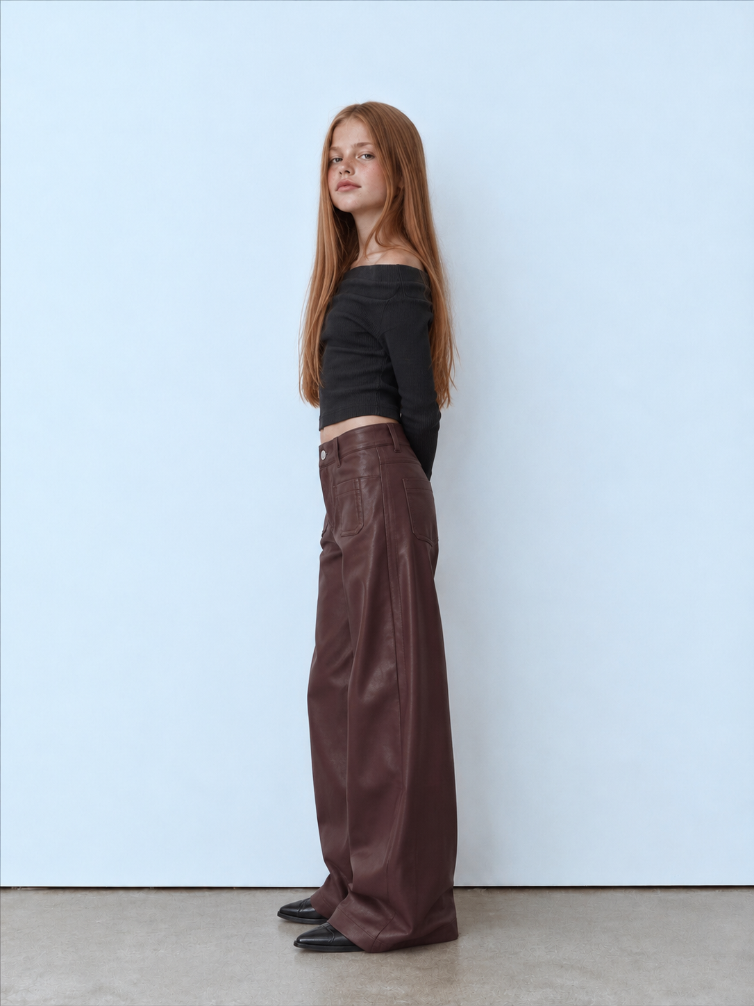 Girl leather front pockets