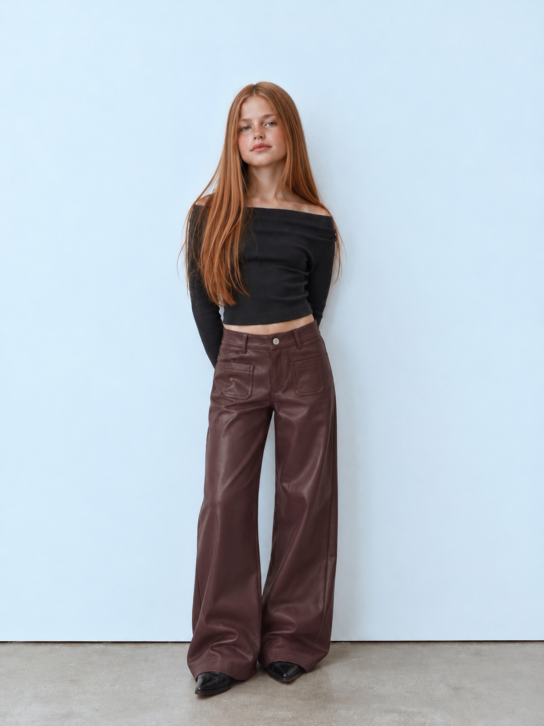 Girl leather front pockets