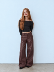 Girl leather front pockets