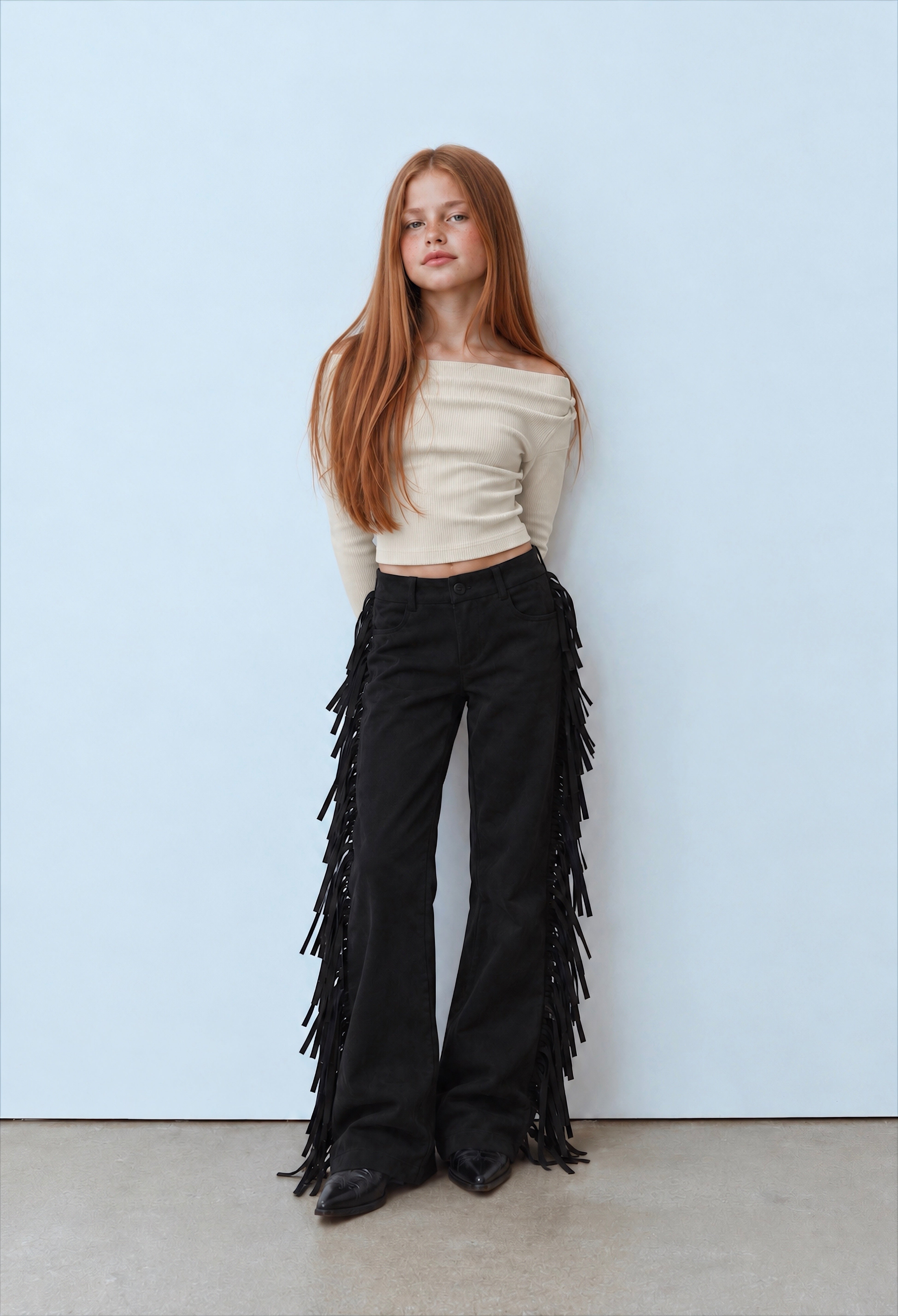 Girl suede fringes pants