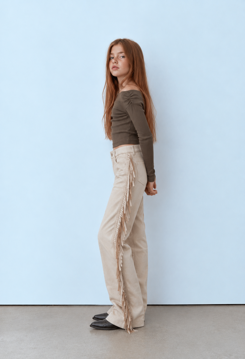 Girl suede fringes pants