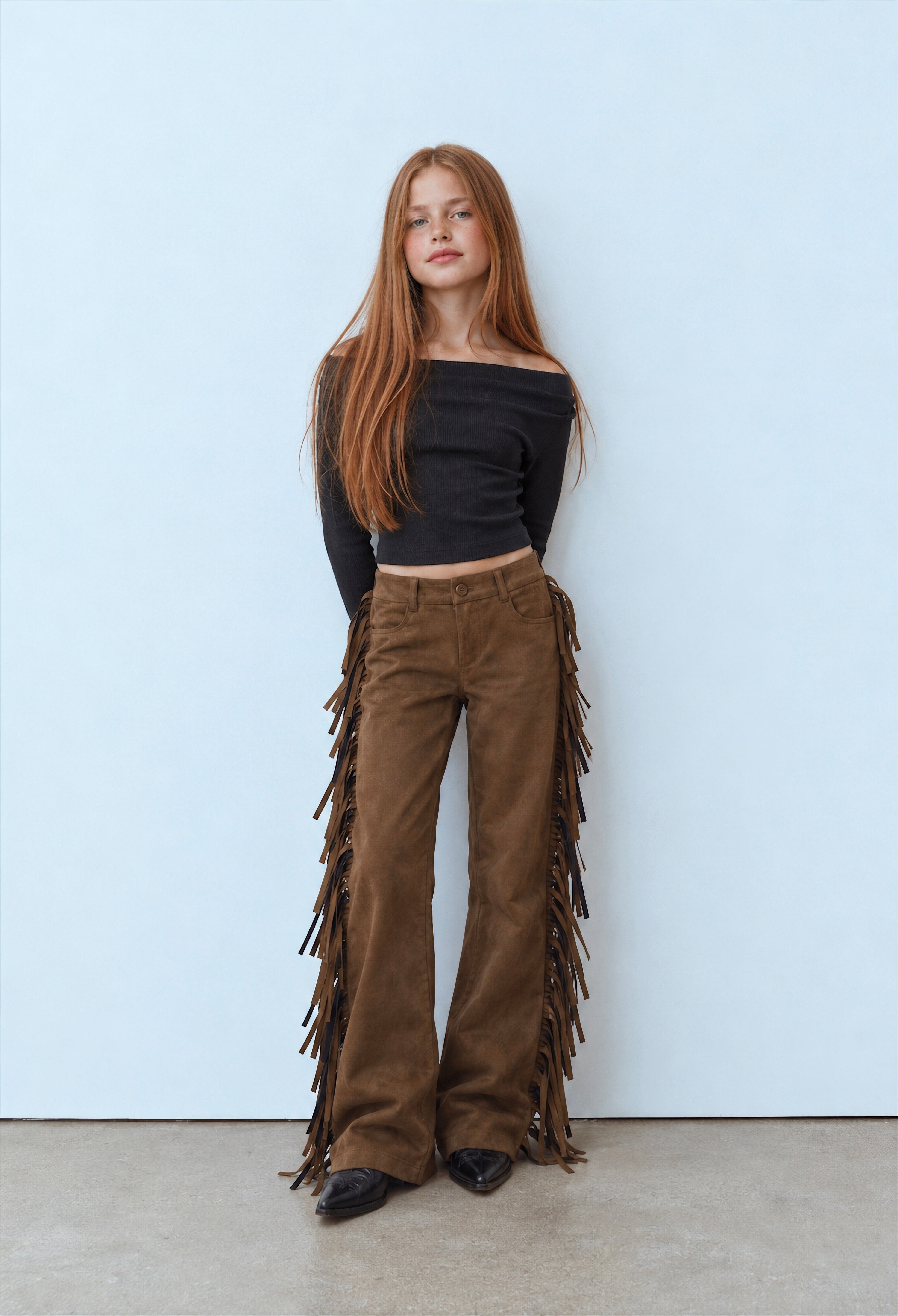 Girl suede fringes pants
