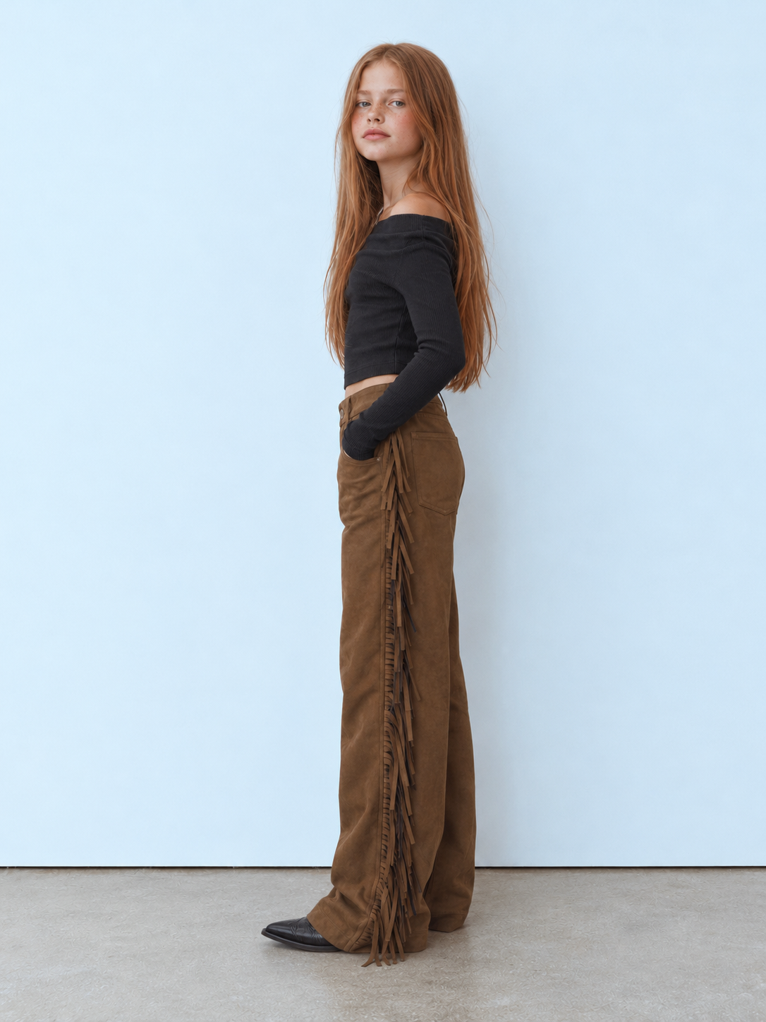 Girl suede fringes pants