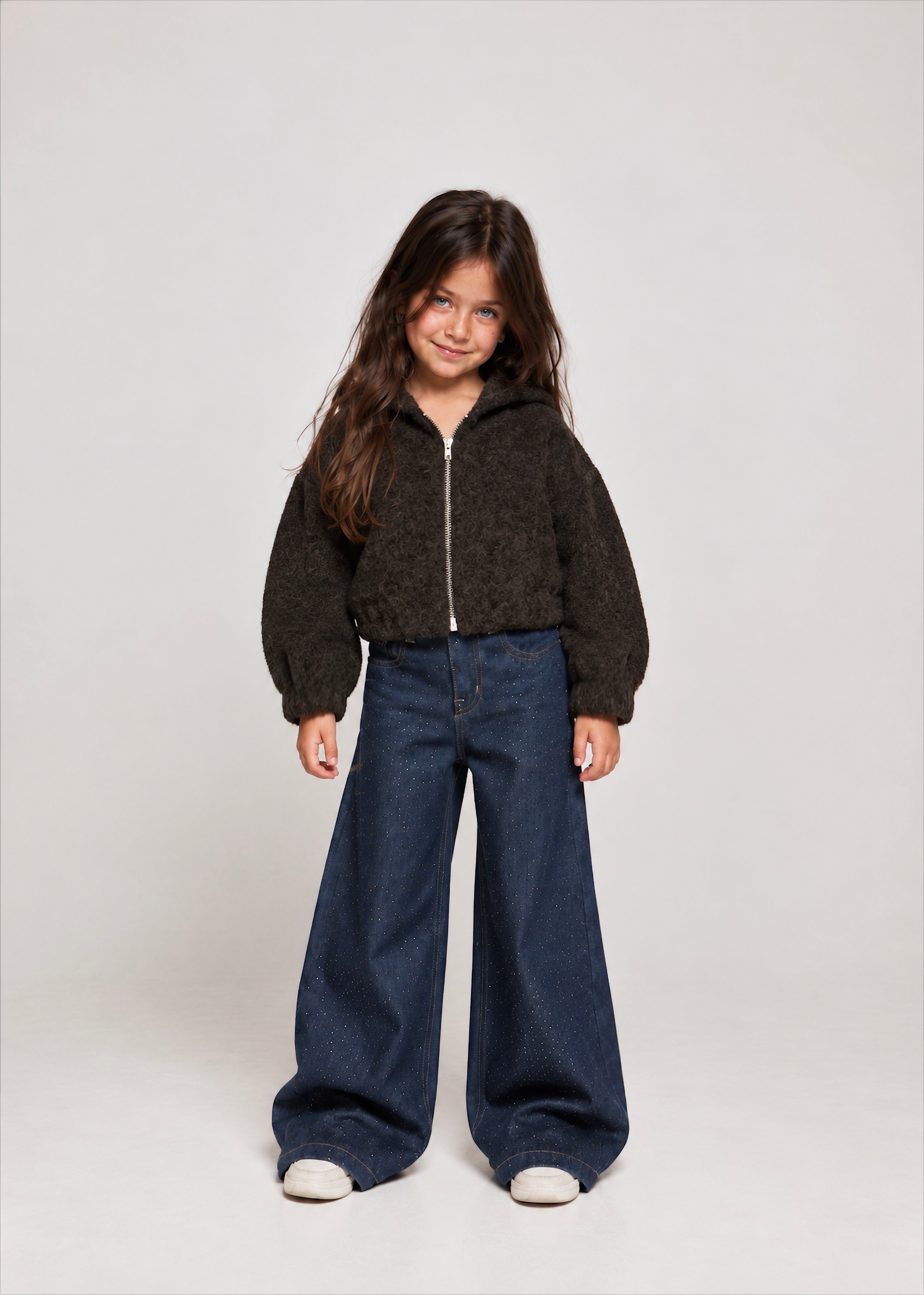 Girl wool zip up crop jacket
