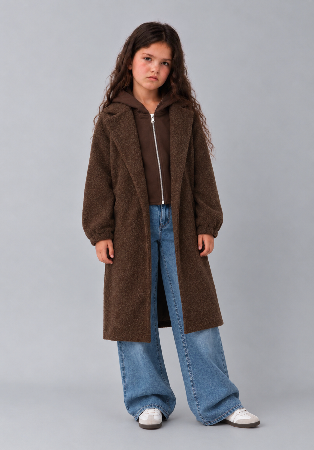 Girl two layer contrast coat