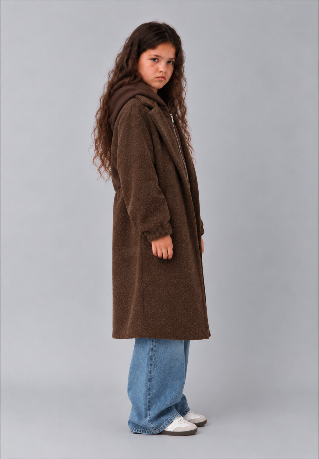 Girl two layer contrast coat
