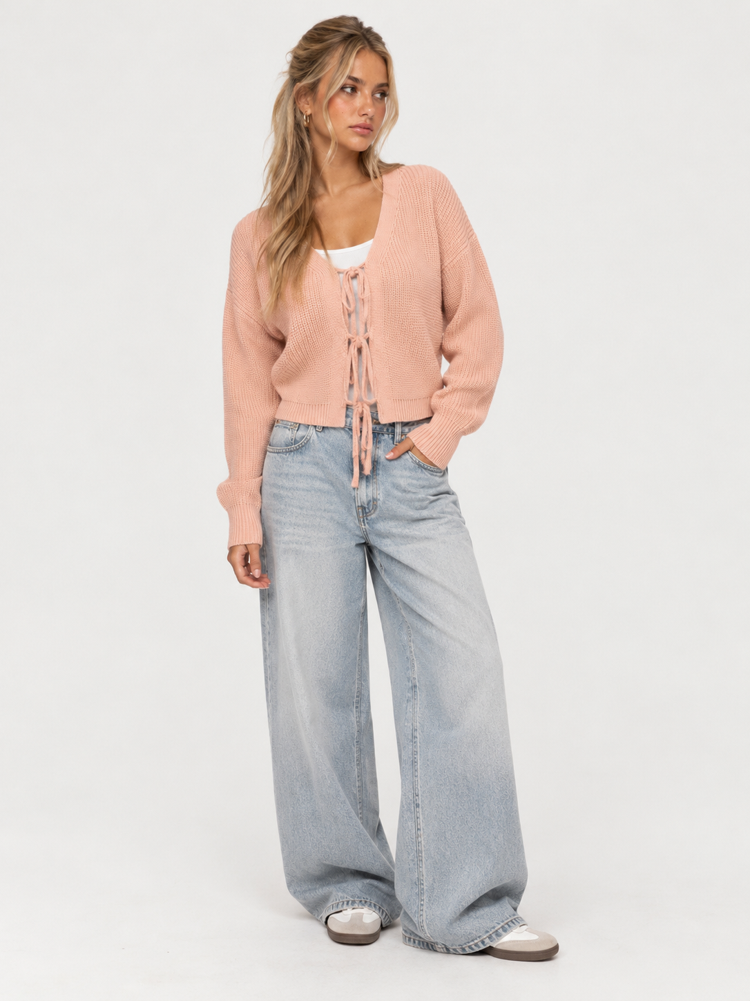 Teens knit tie up cardigan