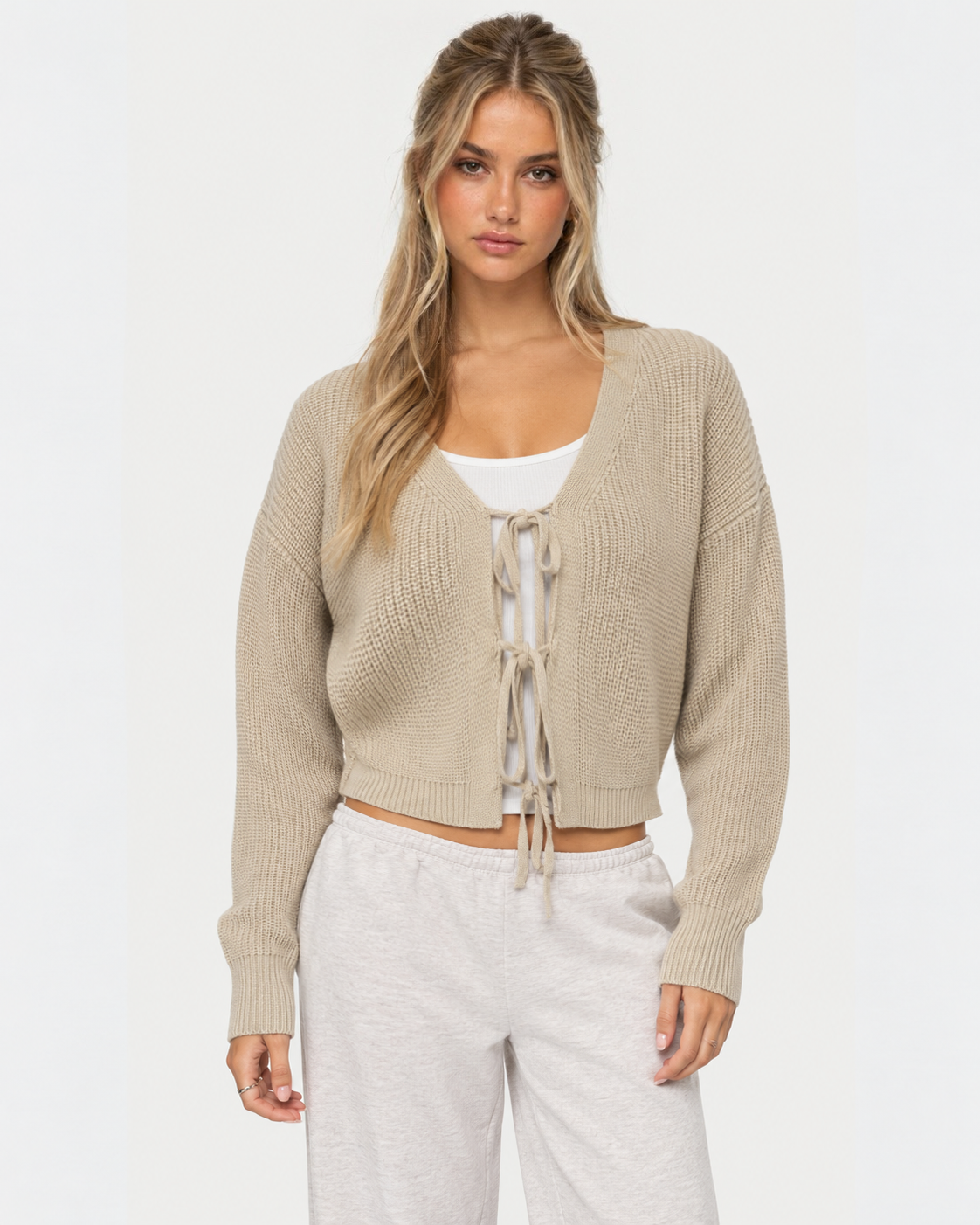 Teens knit tie up cardigan
