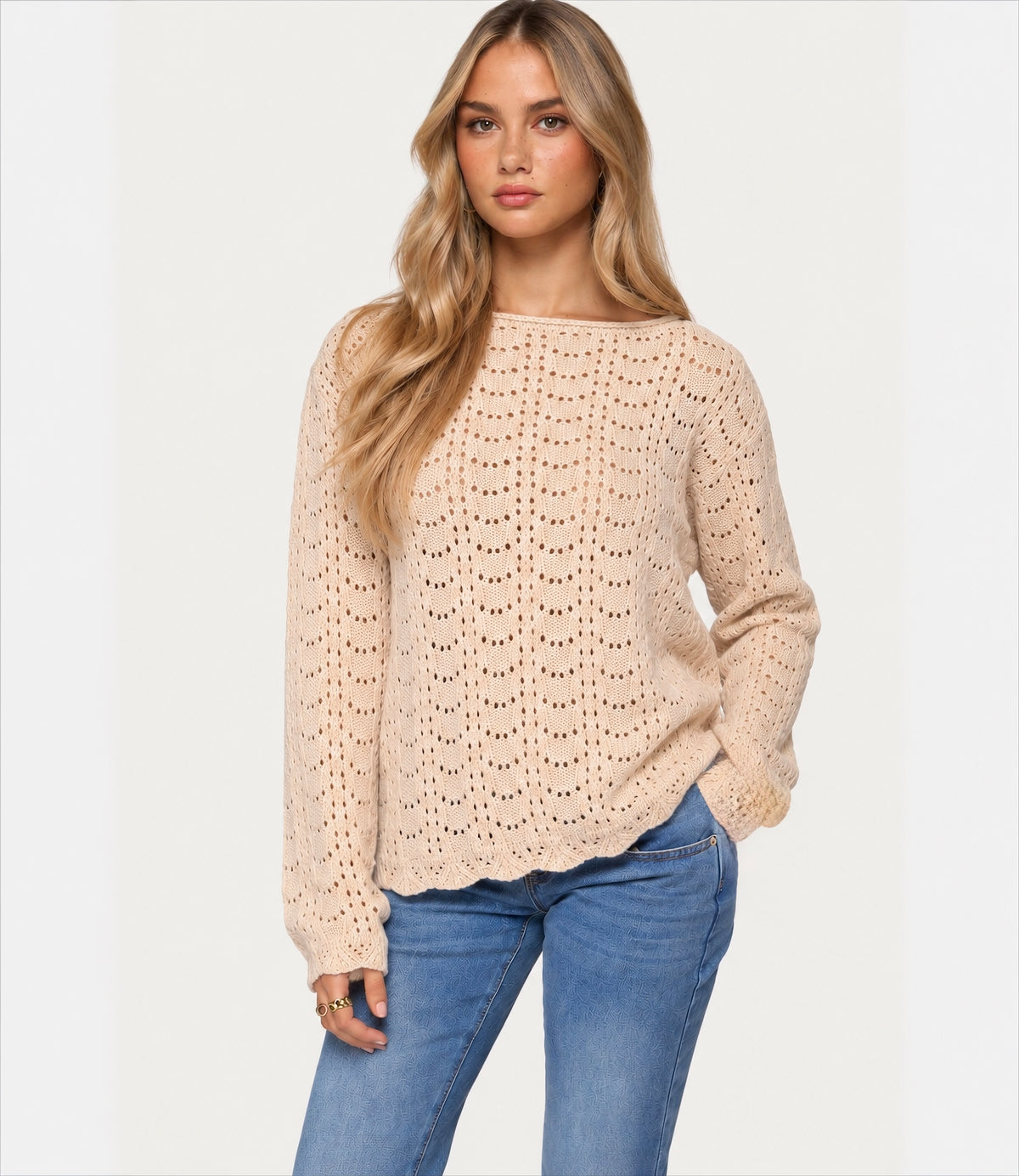 Teens' "Open-Knit" Boatneck Sweater – Cozy Pierced Knit Pullover