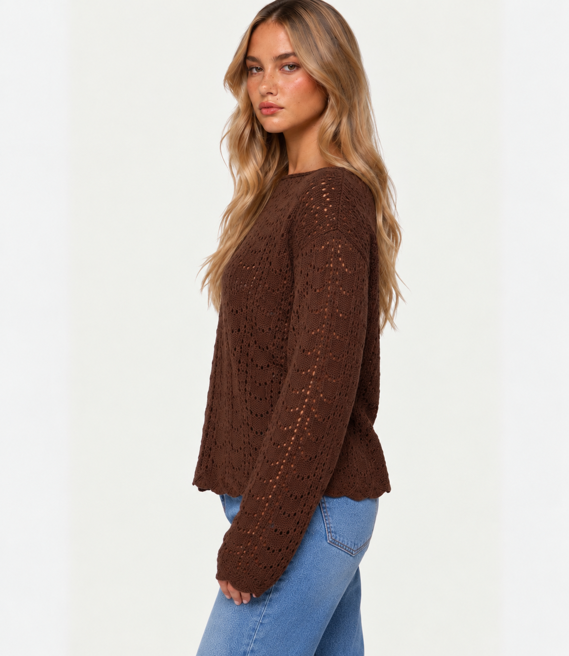 Teens' "Open-Knit" Boatneck Sweater – Cozy Pierced Knit Pullover