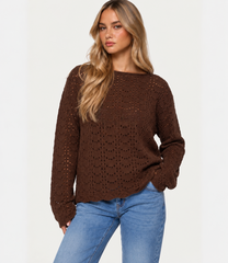 Teens' "Open-Knit" Boatneck Sweater – Cozy Pierced Knit Pullover