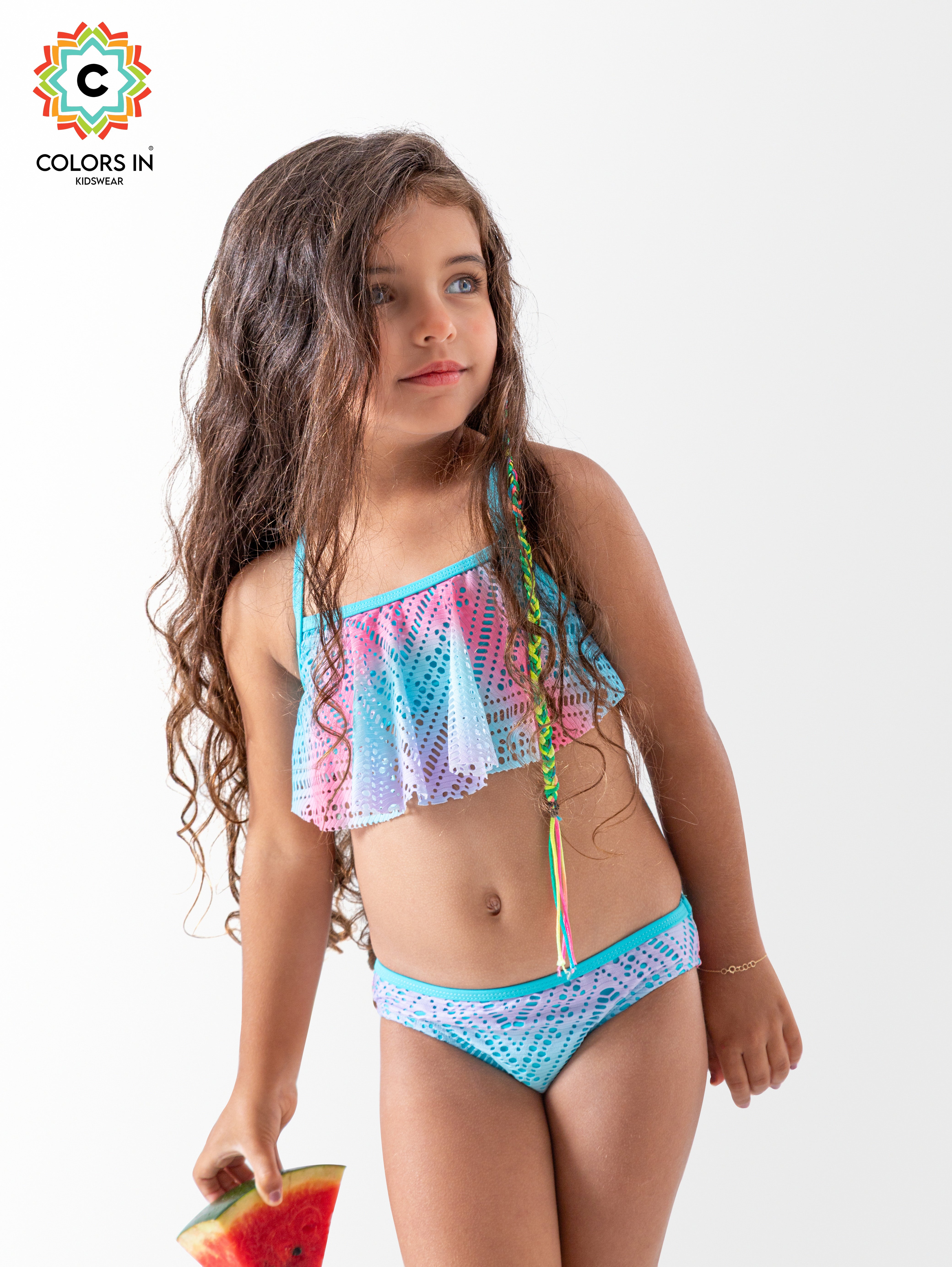 Girls' "Lagoon Glow" Flounce Bikini Set