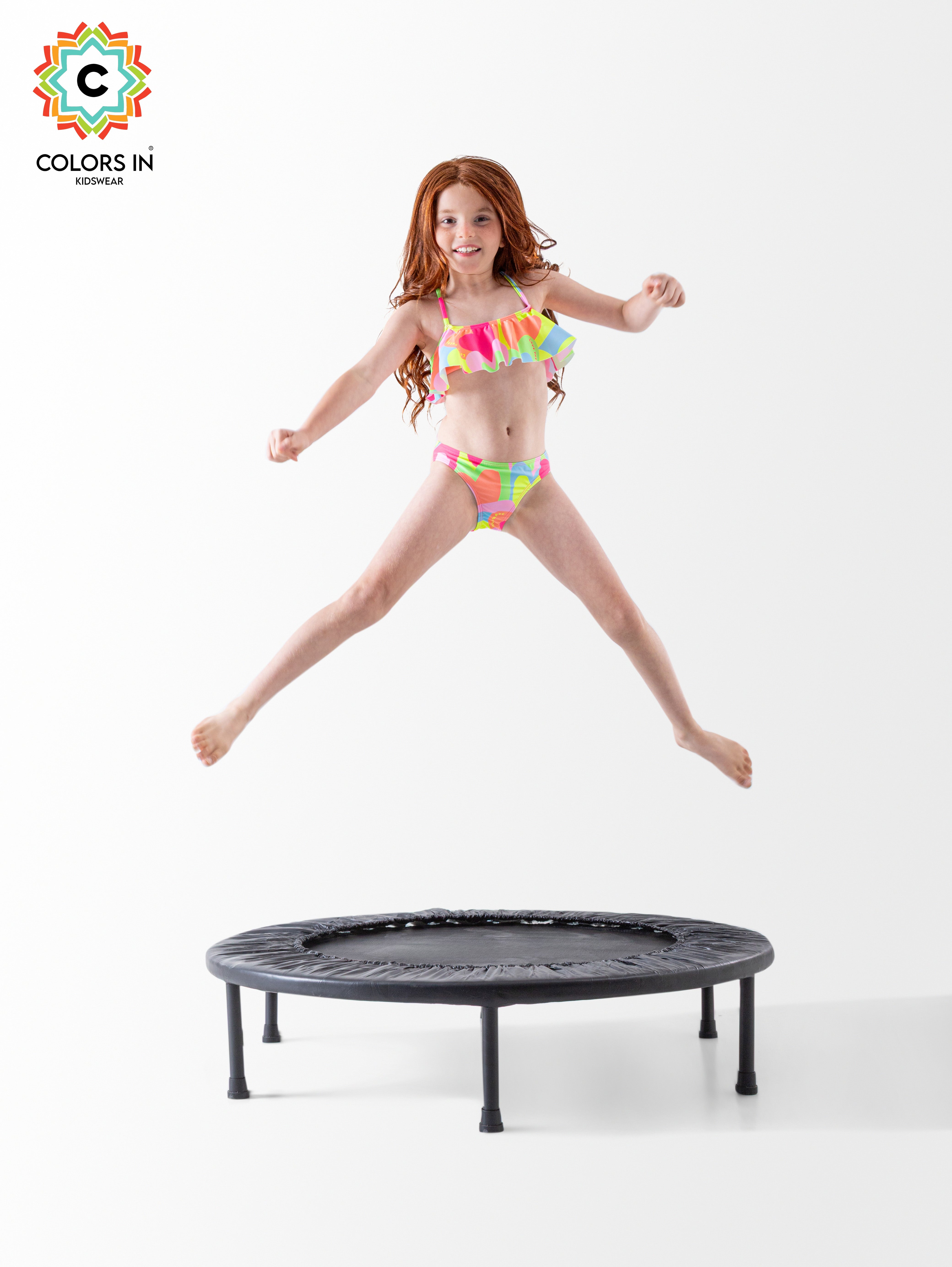 Girls' "Neon Bloom" Flounce Bikini Set