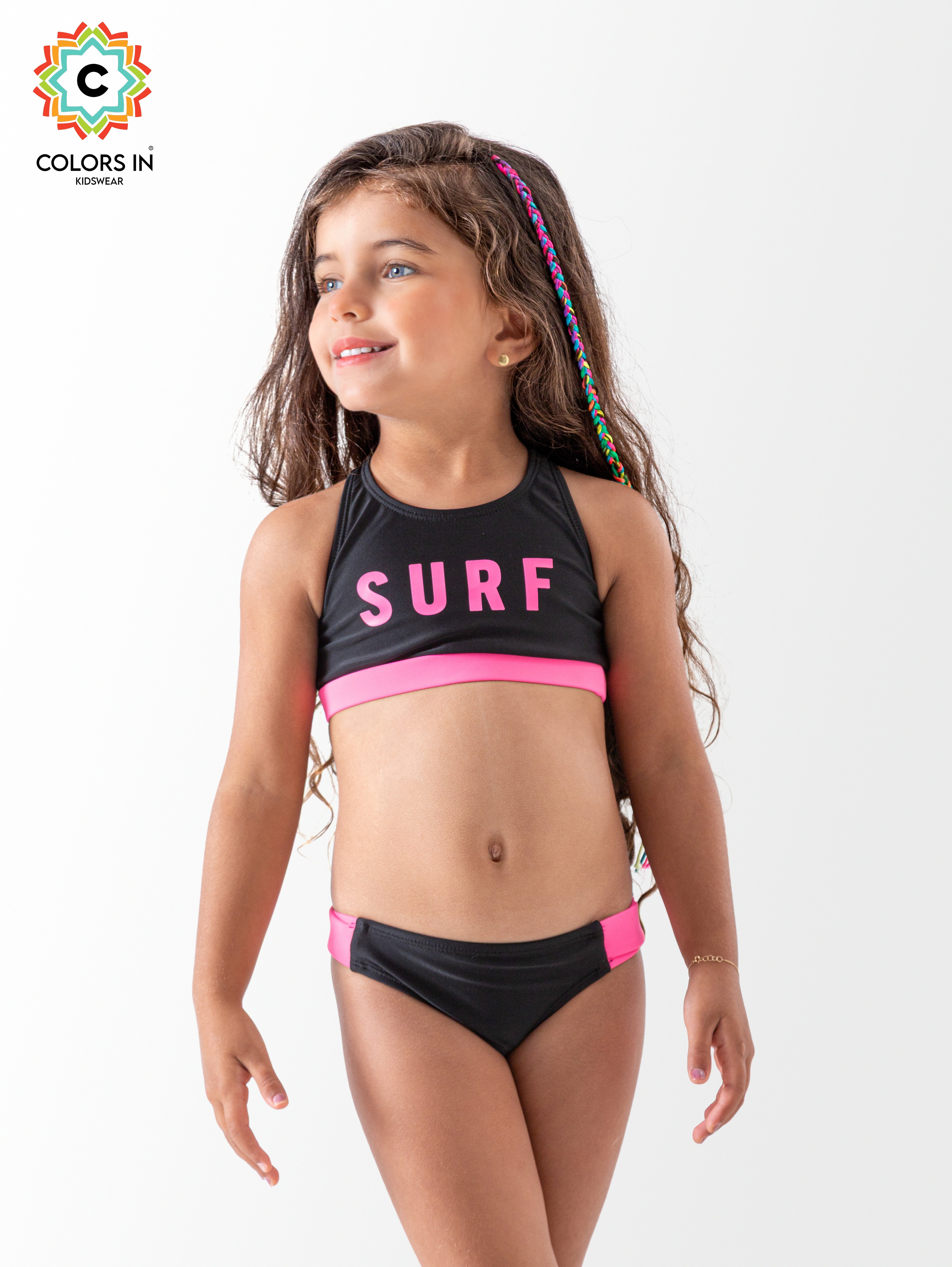 Girls' "Surf Vibe" High-Neck Bikini Set