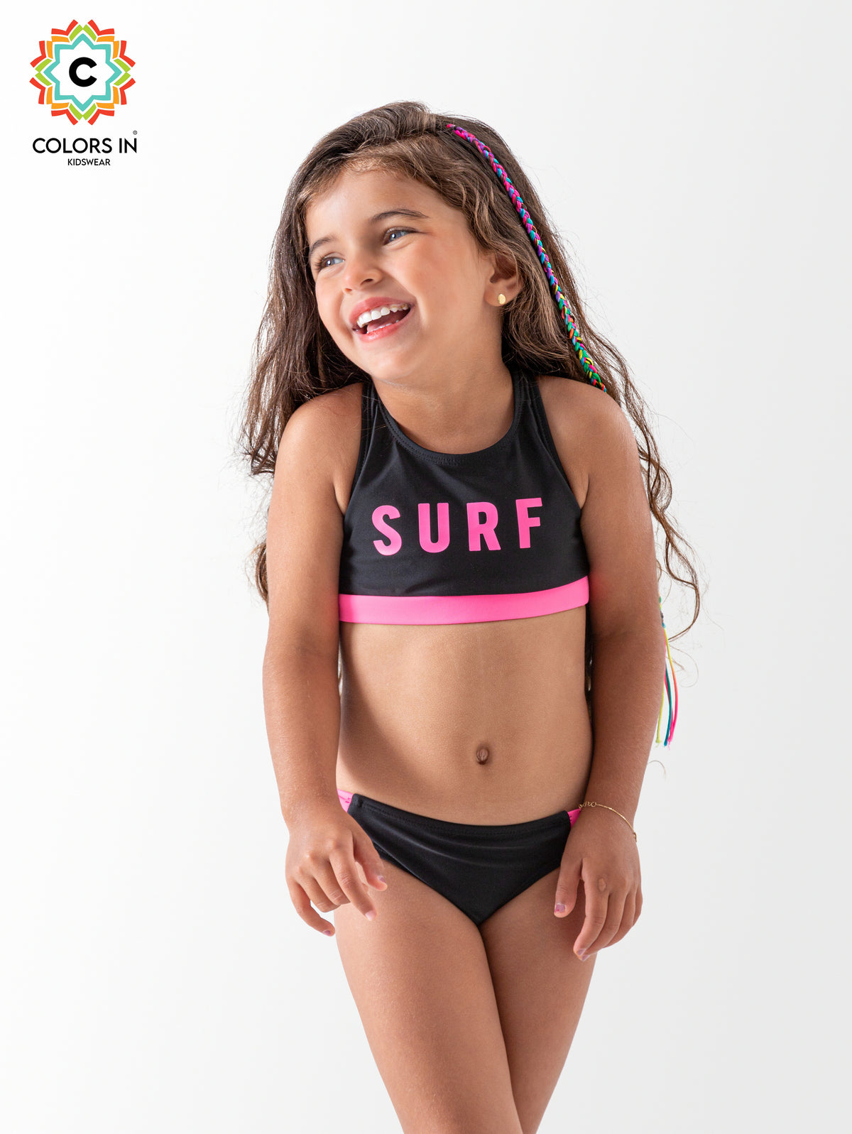 Girls' "Surf Vibe" High-Neck Bikini Set