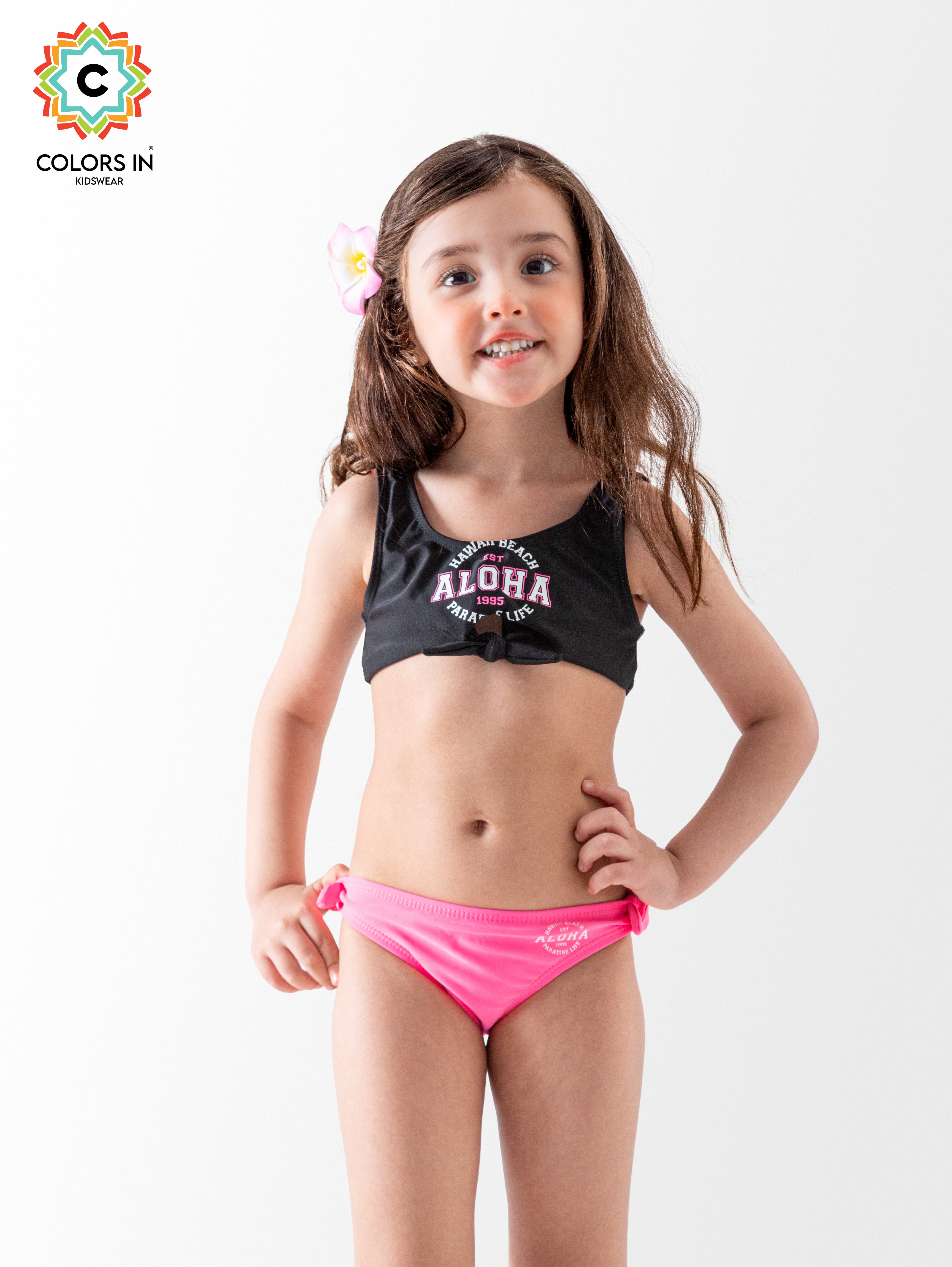 Girls' "Aloha Beach" Tie-Front Bikini Set
