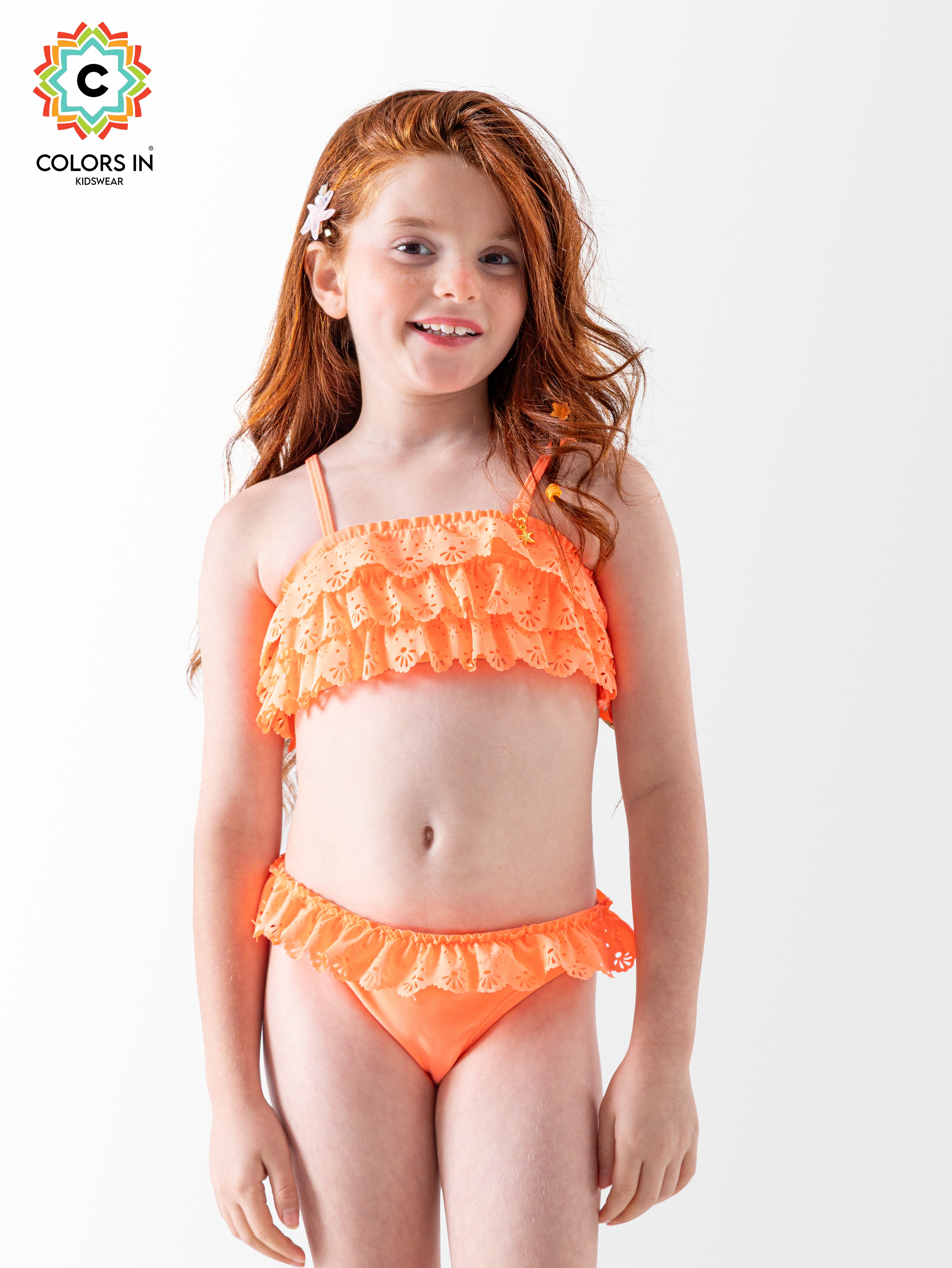 Girls' "Sunset Splash" Layered Ruffle Bikini Set