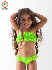 Girls' "Lime Splash" Layered Ruffle Bikini Set