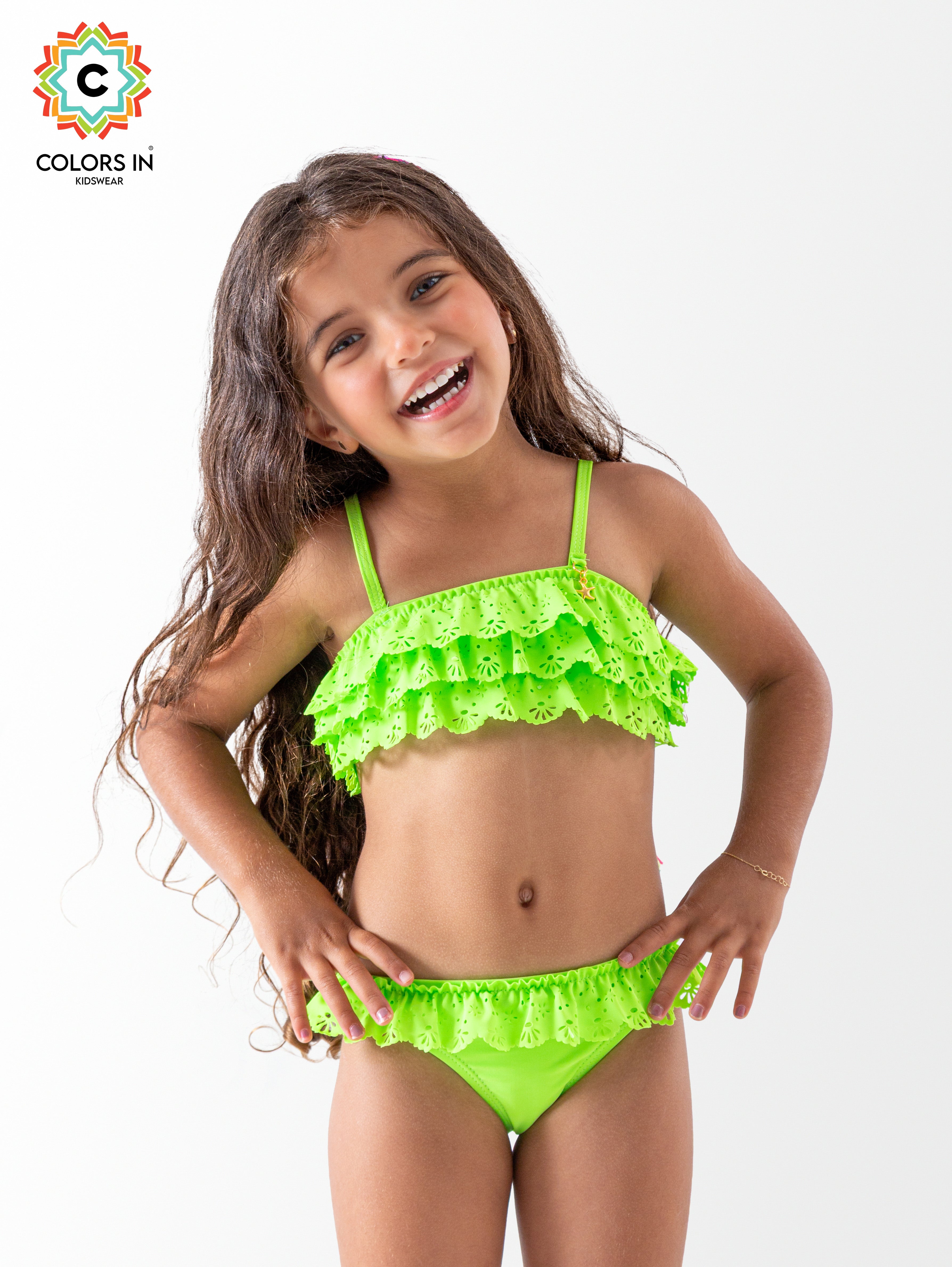 Girls' "Lime Splash" Layered Ruffle Bikini Set