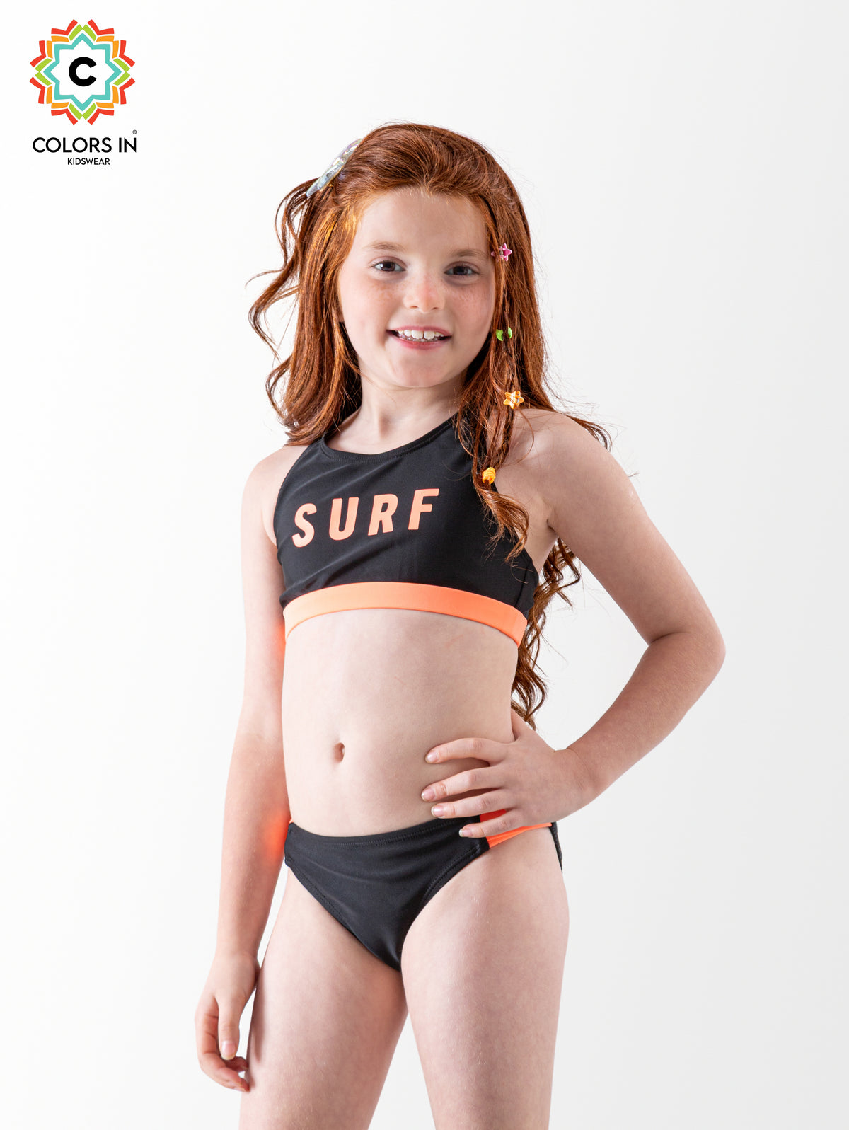 Girls' "Surf Vibe" High-Neck Bikini Set