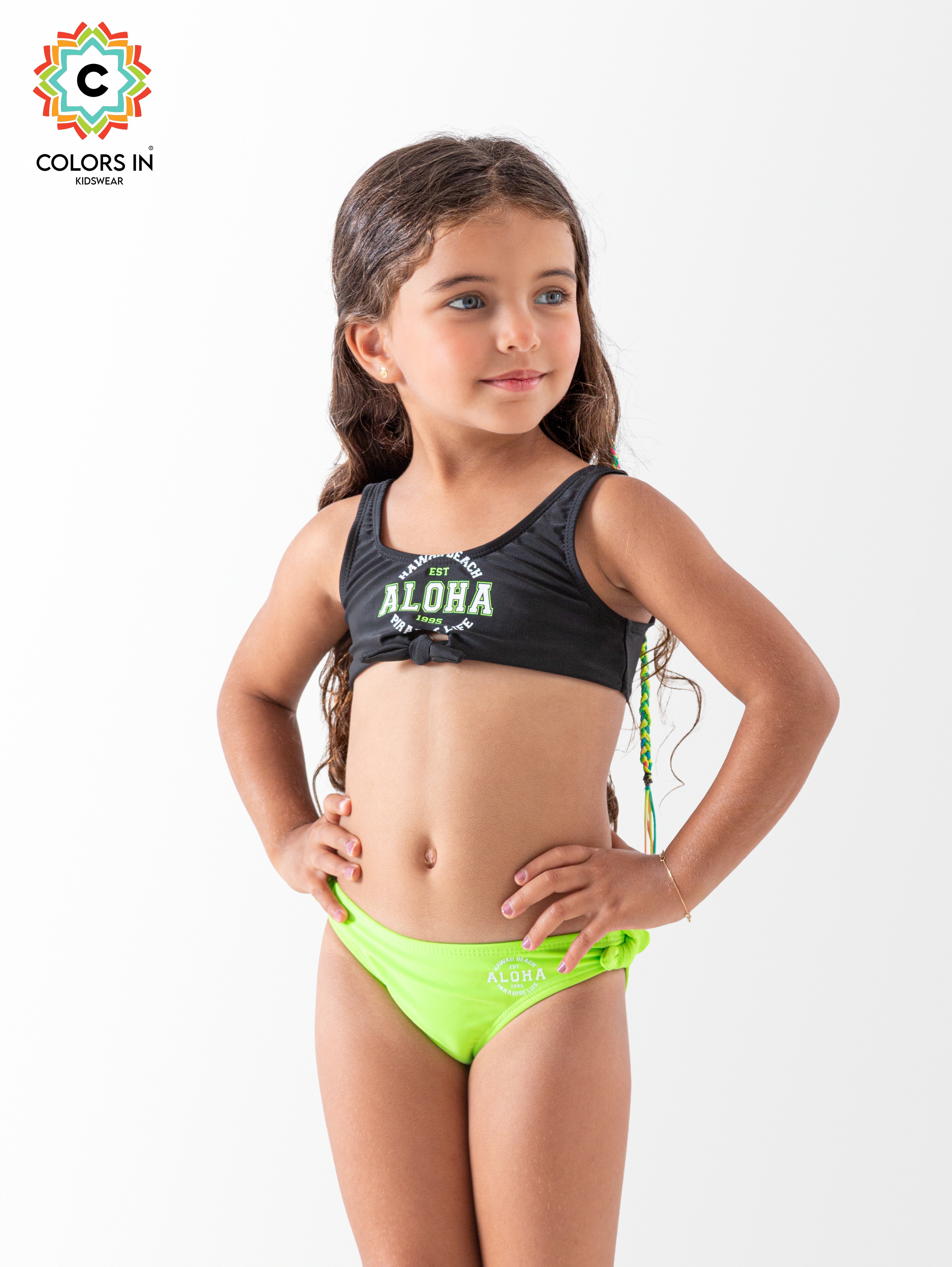 Girls' "Aloha Beach" Tie-Front Bikini Set
