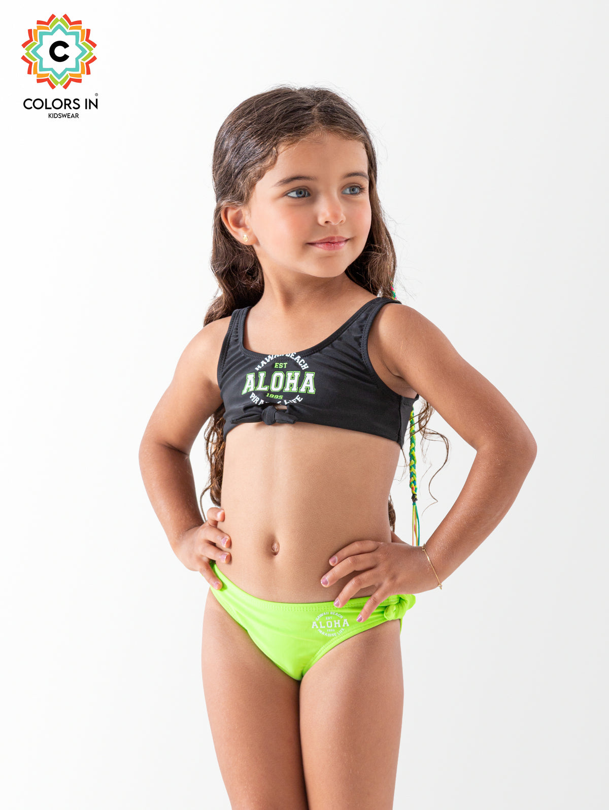 Girls' "Aloha Beach" Tie-Front Bikini Set