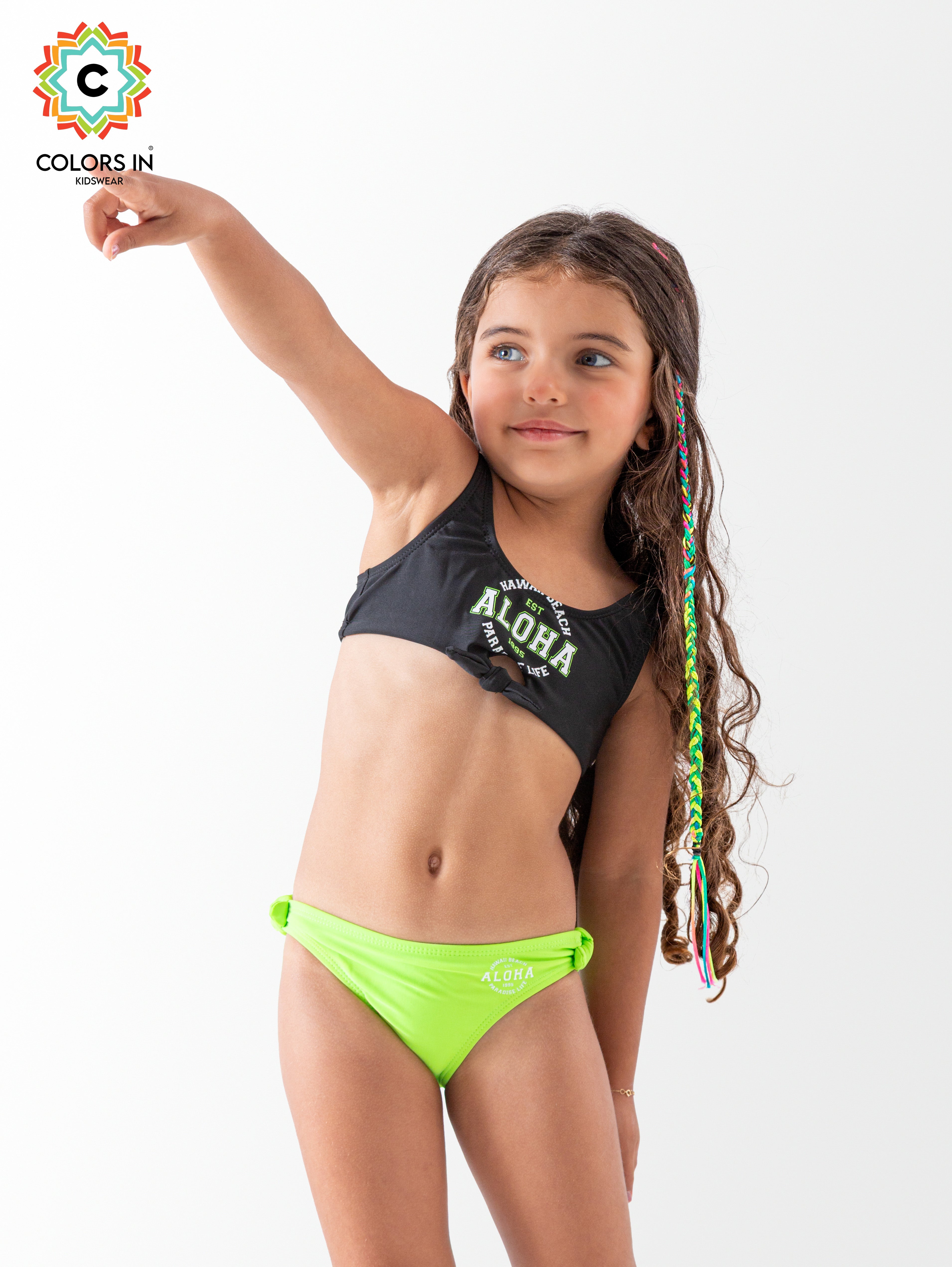 Girls' "Aloha Beach" Tie-Front Bikini Set