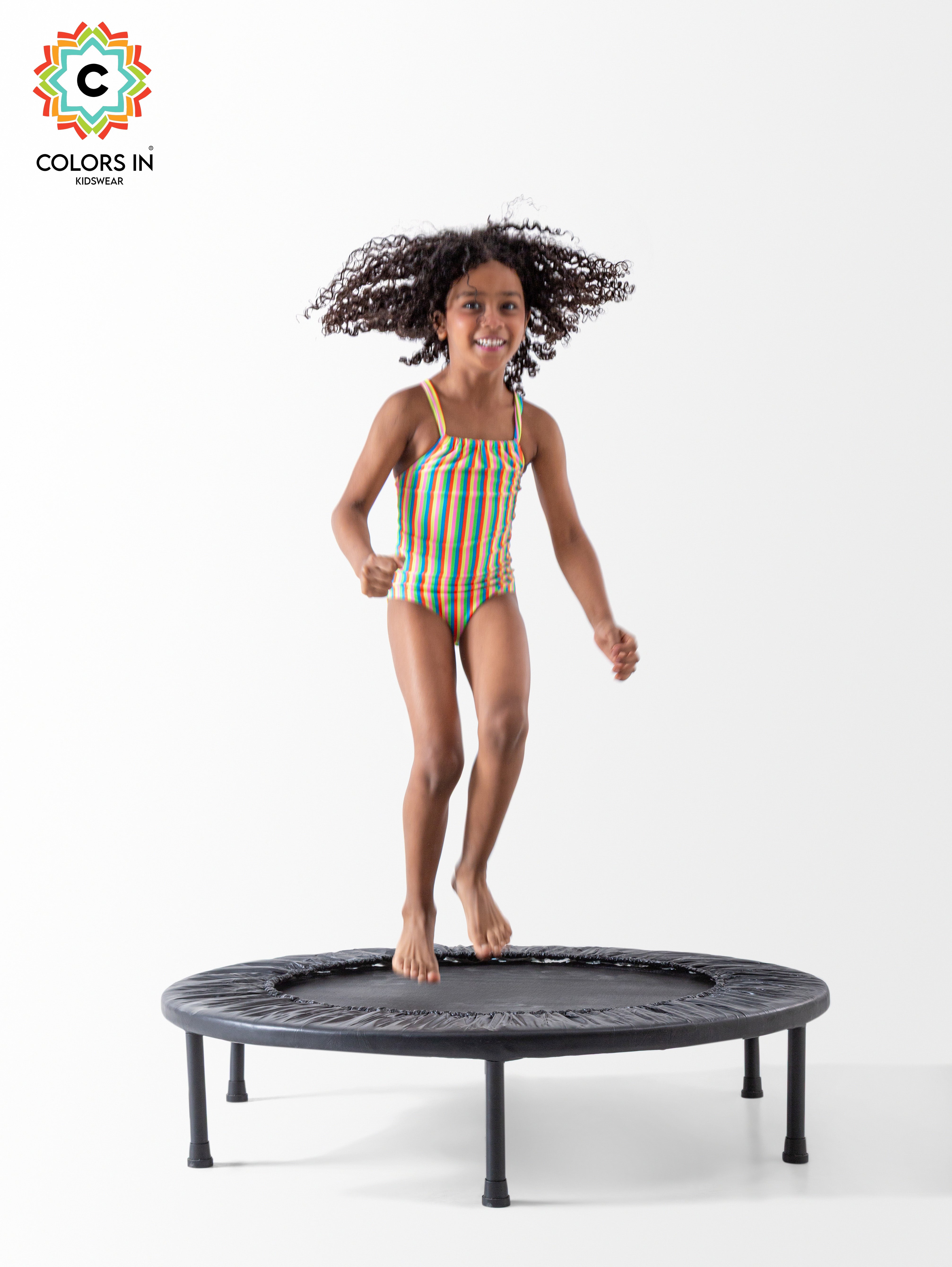 Girls' "Rainbow Splash" High-Neck One-Piece Swimsuit