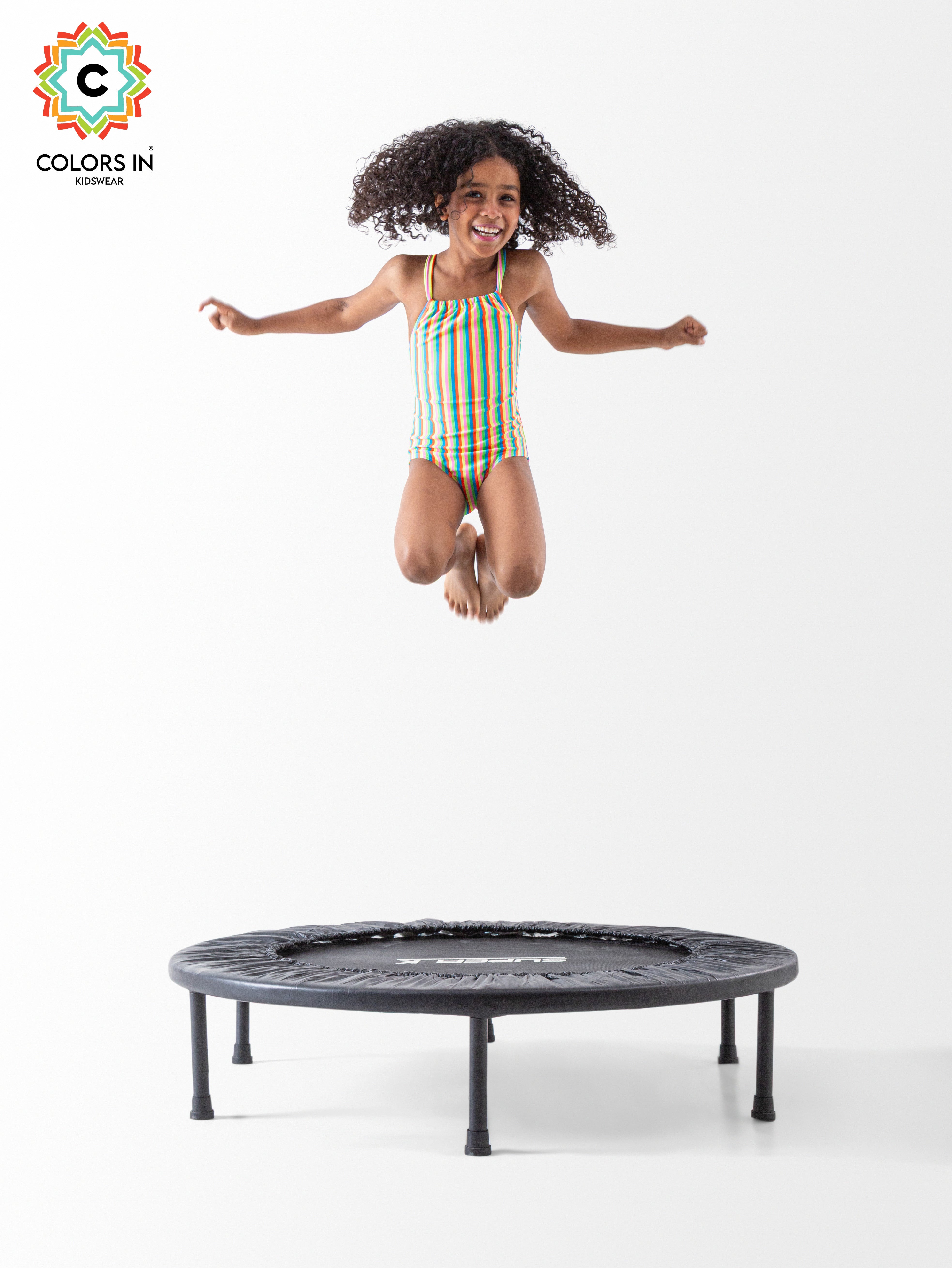 Girls' "Rainbow Splash" High-Neck One-Piece Swimsuit