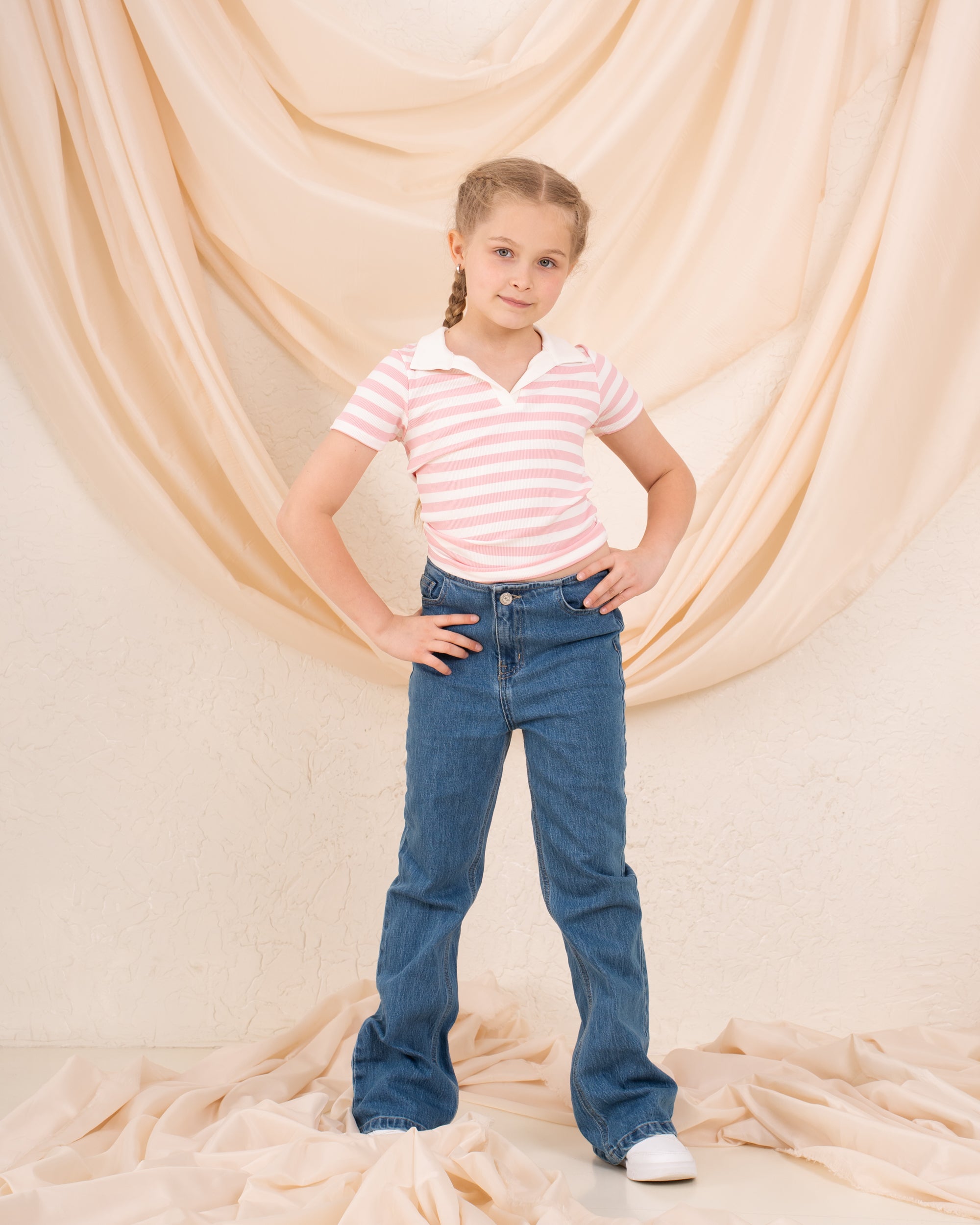 Girl ribbed stripes polo