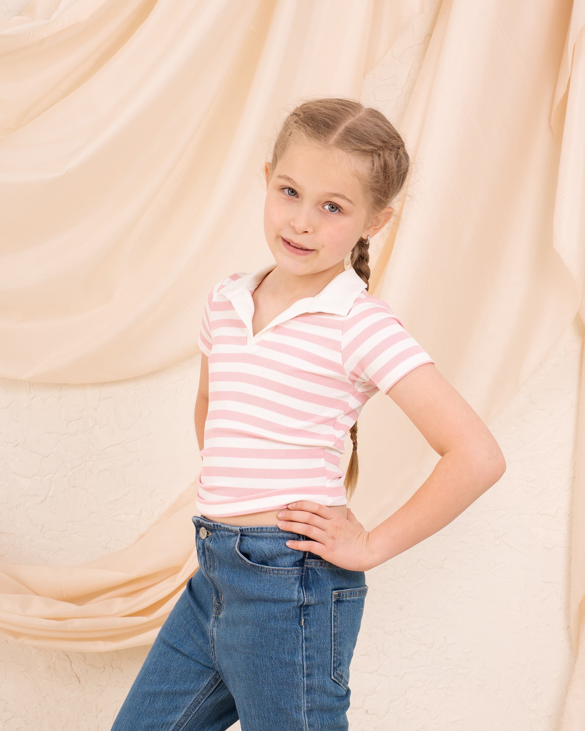 Girl ribbed stripes polo