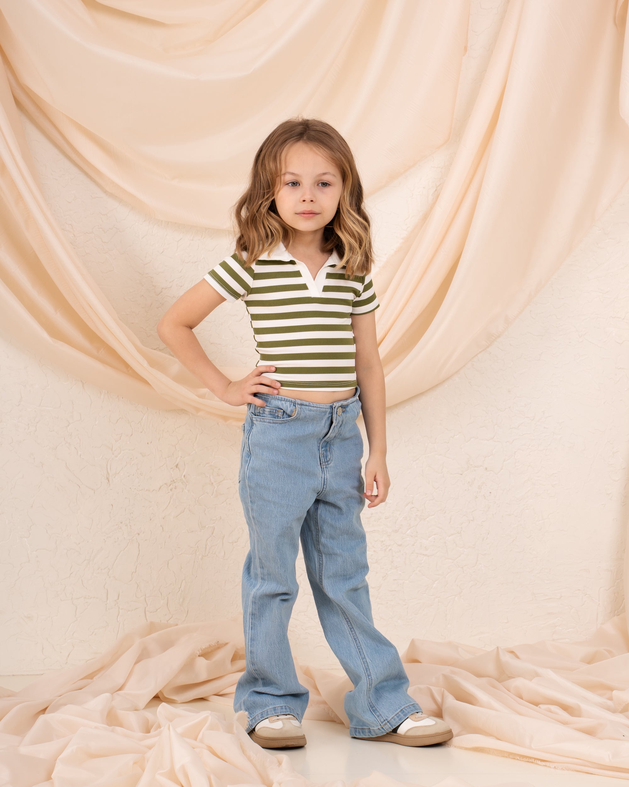 Girl ribbed stripes polo