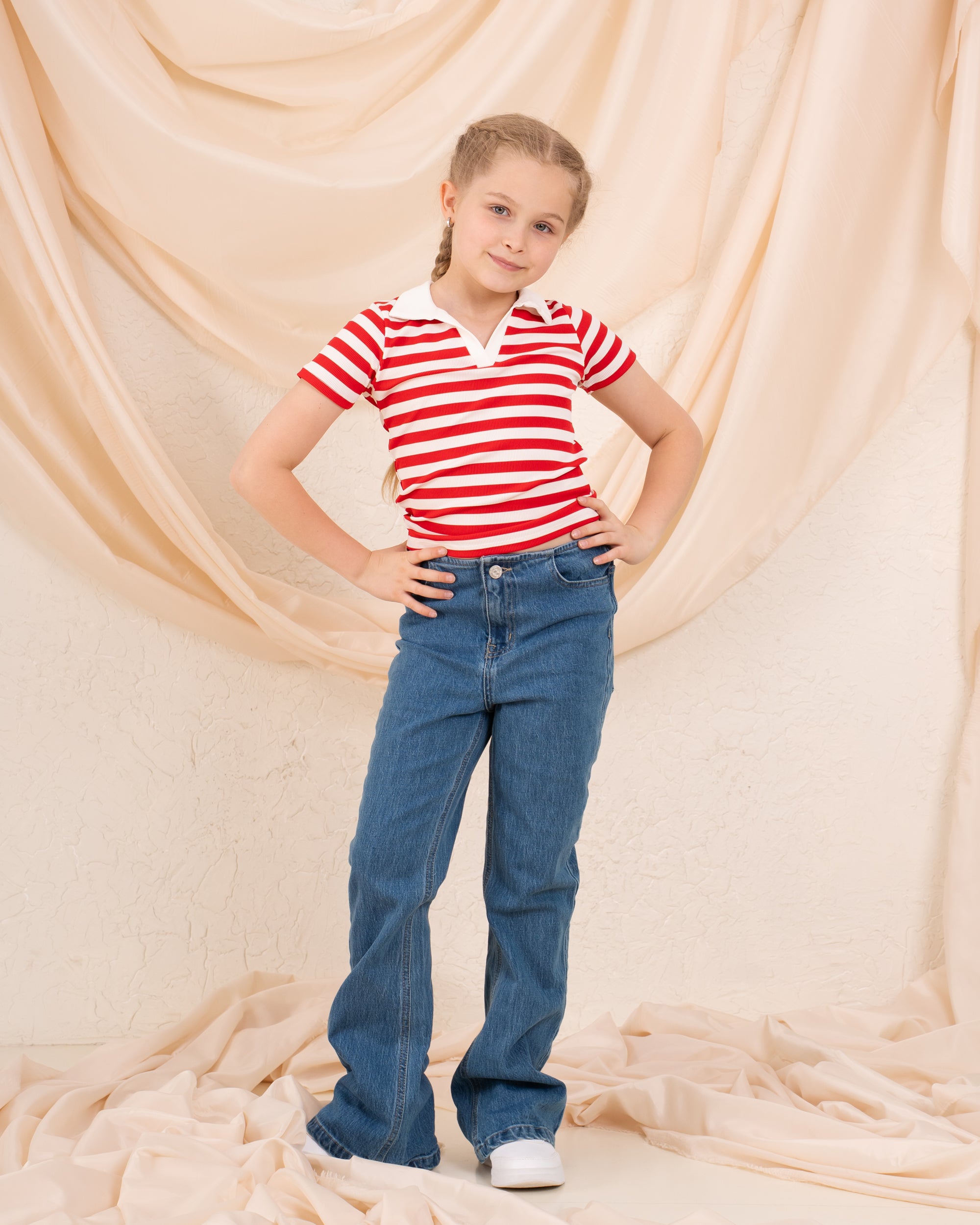 Girl ribbed stripes polo