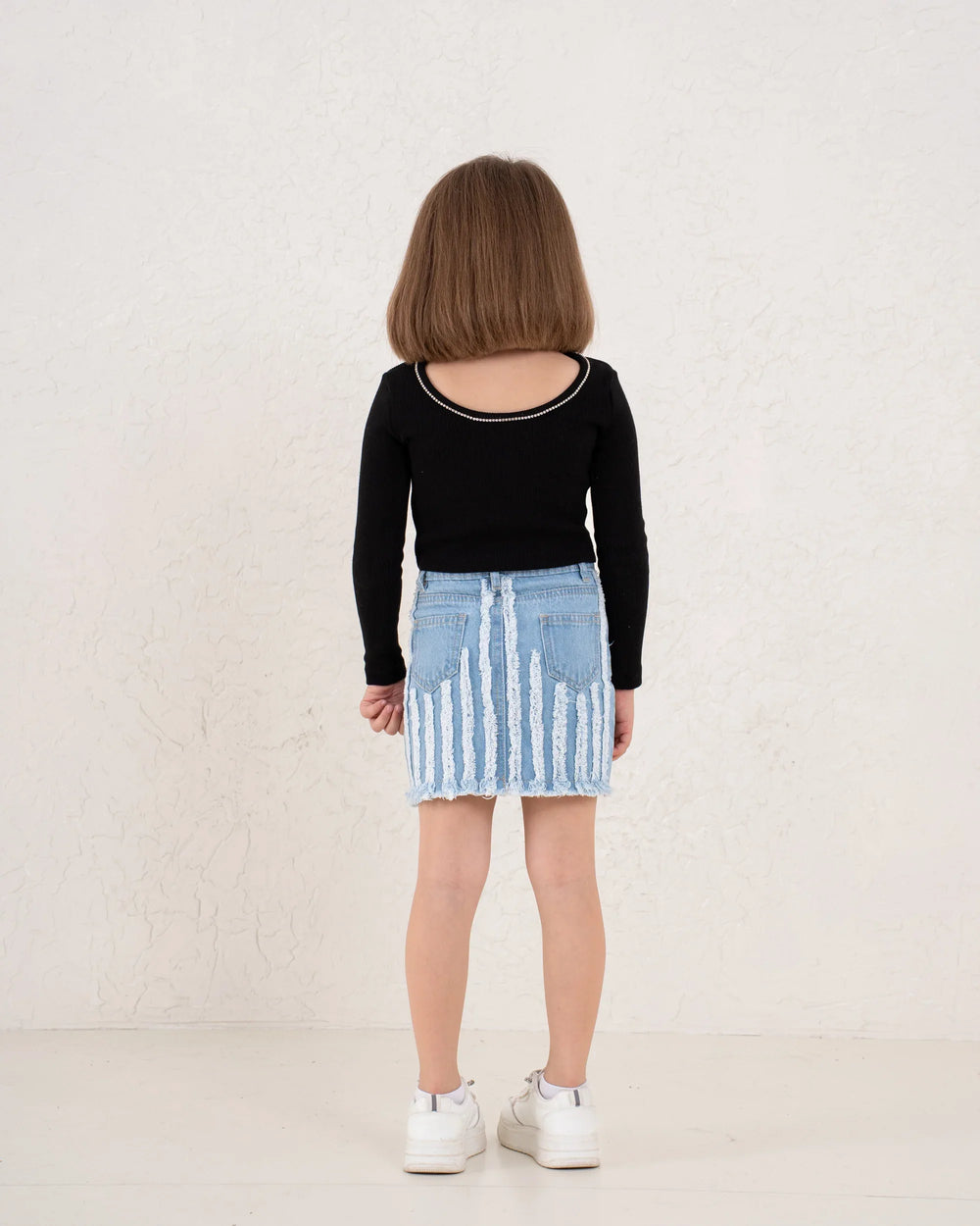 Fringed Denim Mini Skirt - Venti