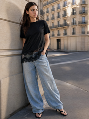 Women's Asymmetric Lace-Trim T-Shirt