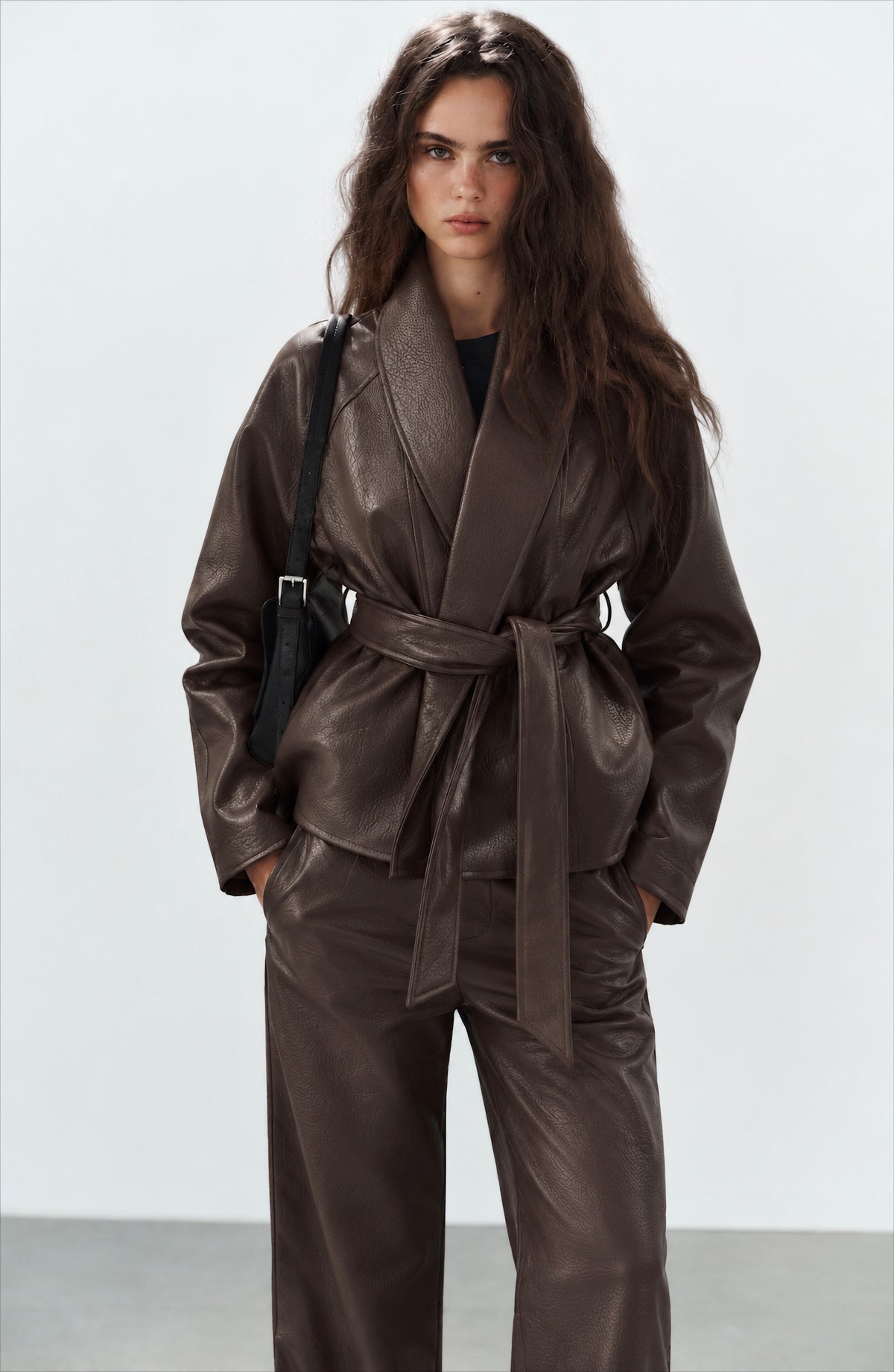 Women's "Midnight Muse" Belted Jacket – Wide Lapels & Wrap Front