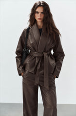Women's "Midnight Muse" Belted Jacket – Wide Lapels & Wrap Front