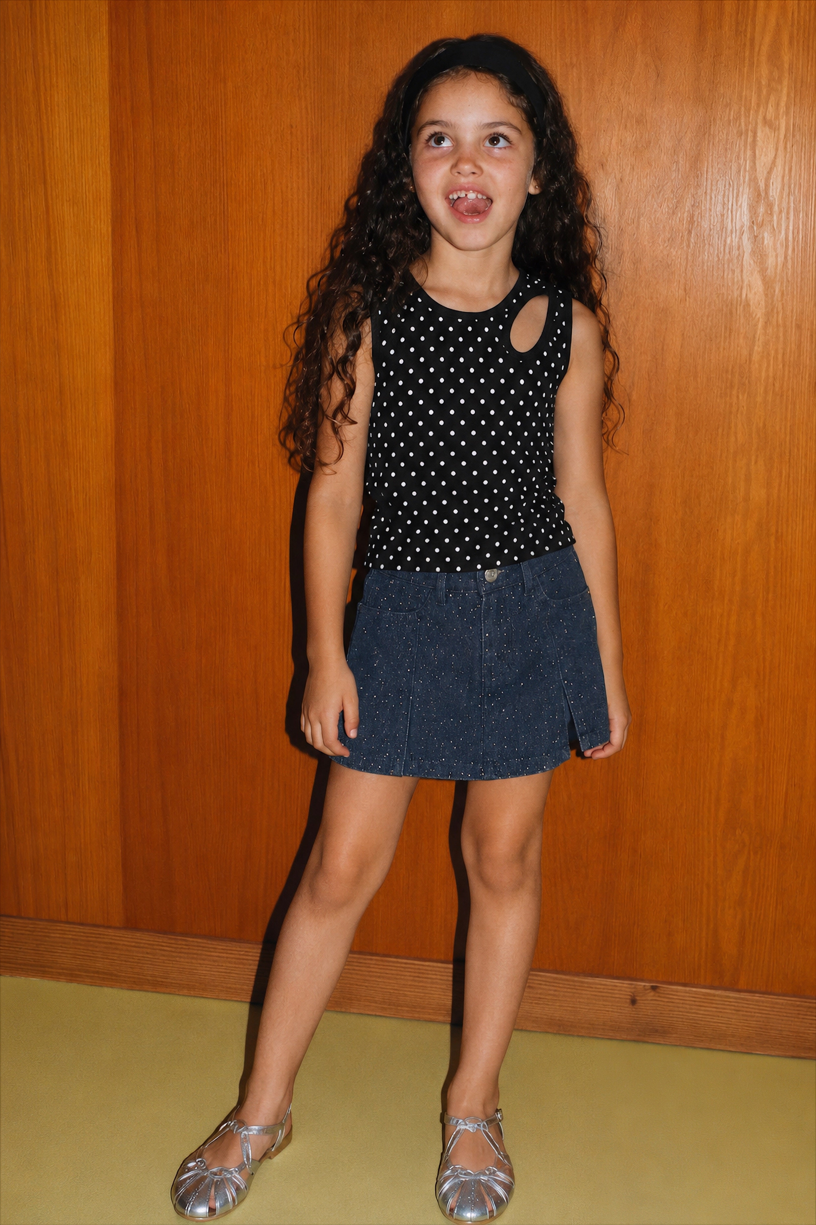 Girl sparkled denim skort