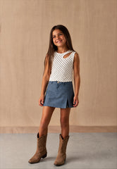 Girl open shoulder polka top