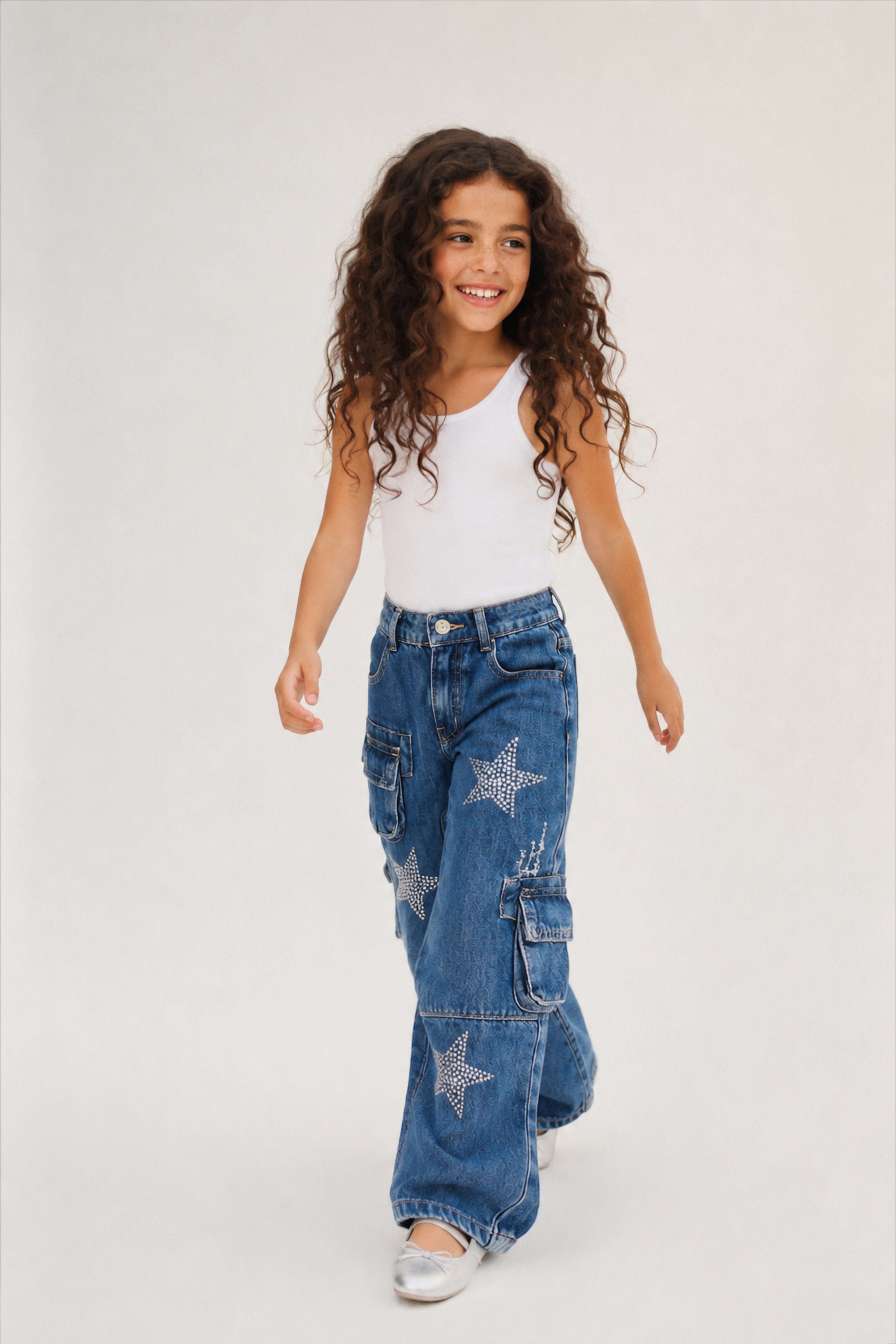 Girls' "Star Cargo" Denim Pants