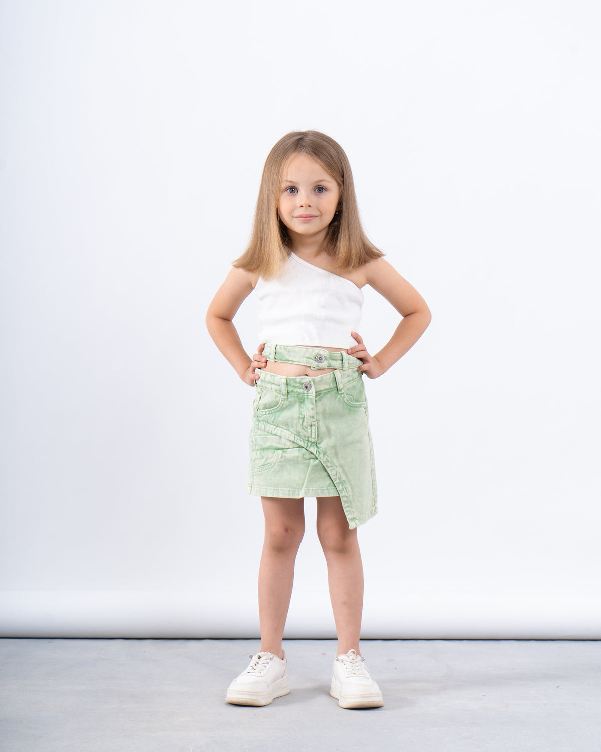 Washed Effect Asymmetric Skirt