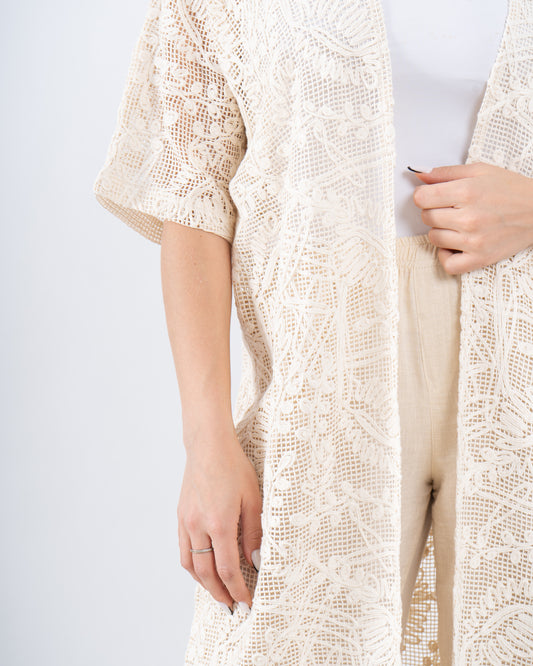 Embroidered Long Cardigan