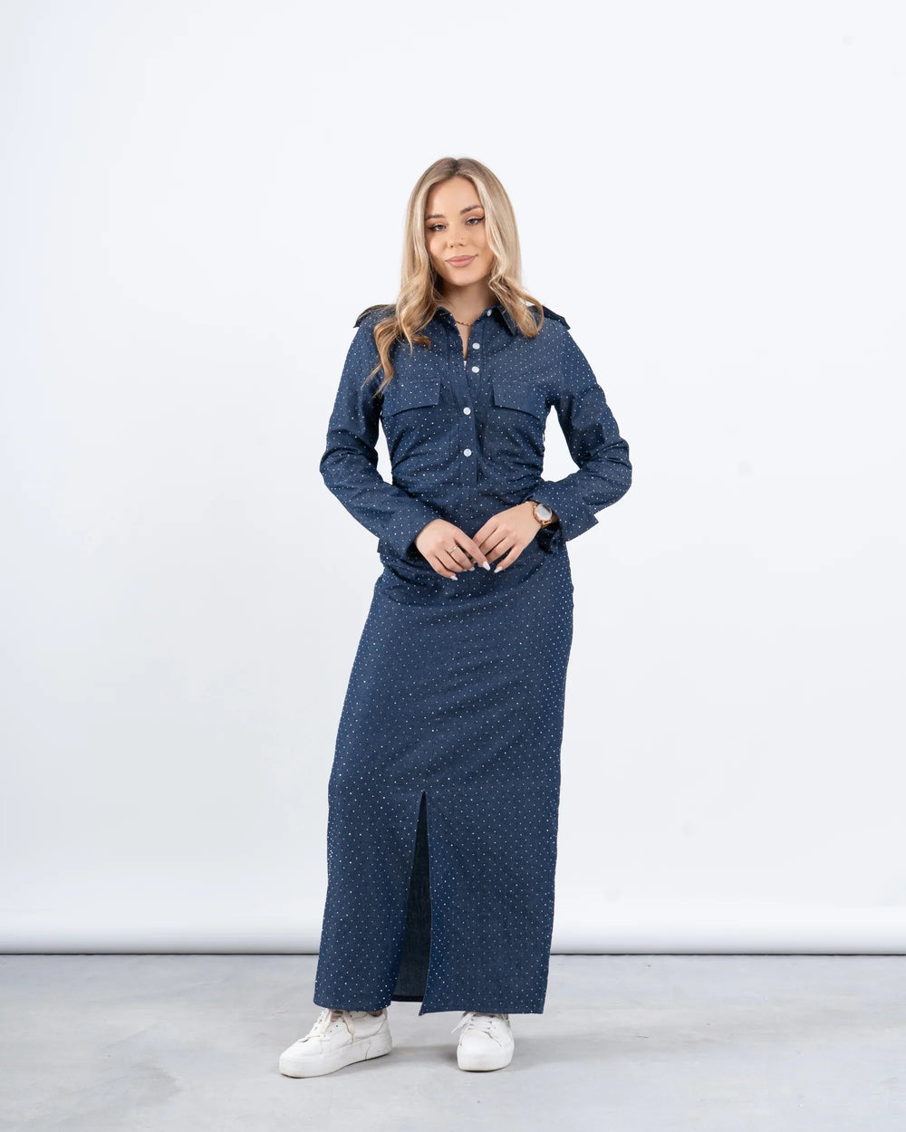 Embellished Denim Maxi Dress - Venti