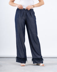 Feather Trimmed Wide-Leg Pants