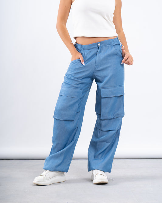 Denim Effect Parachute Pants